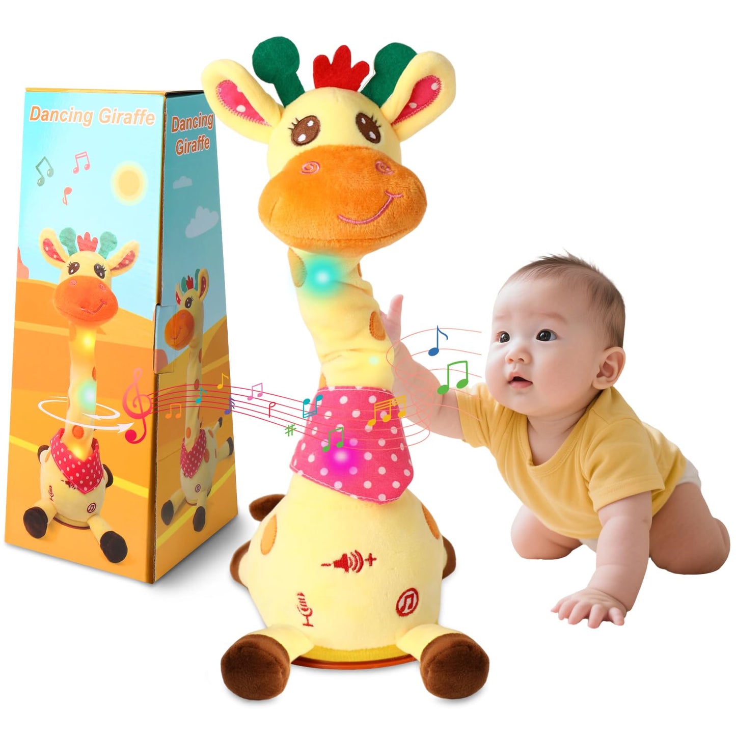 JISONCASE Talking Dancing Giraffe Baby Toy, Adjustable Volume Tummy Time Toy Repeating What You Say, Singing Mimicking Recording Sensory Education Gifts for Toddlers Boy Girls