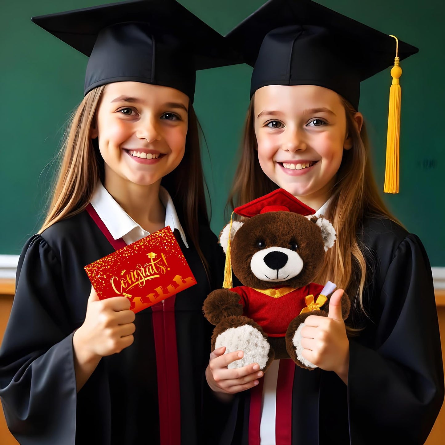 ZJoey Bear with Graduation Cap Toys Class of 2026 Plush Stuffed Teddy Bear Animal Dog Cap and Gown with Greeting Card and Bag for Graduation Day Gift(Red)