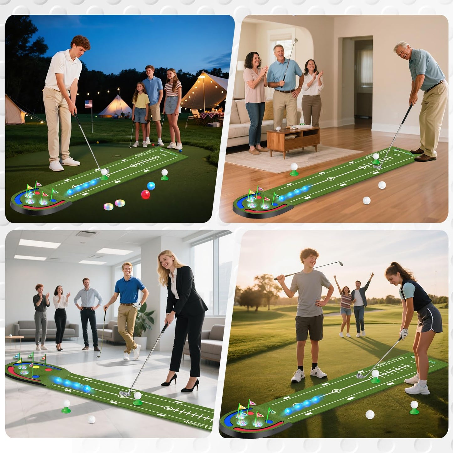 TERRAMUS Upgraded Golf Putting Mat for Kids, Putting Green with LED Light up Holes, Glowing Balls, 2 Clubs, Toy Golf Set, Golfing Mats Indoor Outdoor, Sport Game Golf Gift for for Kids Teens Family