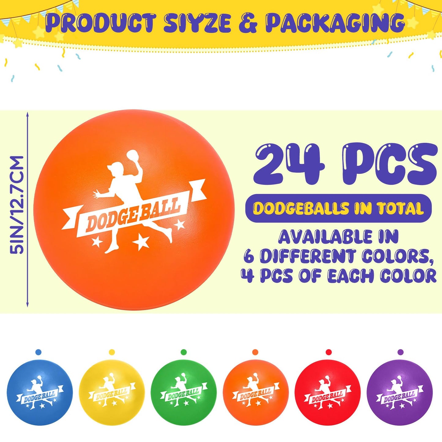 Jerify 24 Pcs Foam Dodgeball Set 5 Inch Soft Skin Playground Dodgeballs Bulk, Low Density Foam for Non Sting Dodgeball Sports Equipment for Kids and Adults
