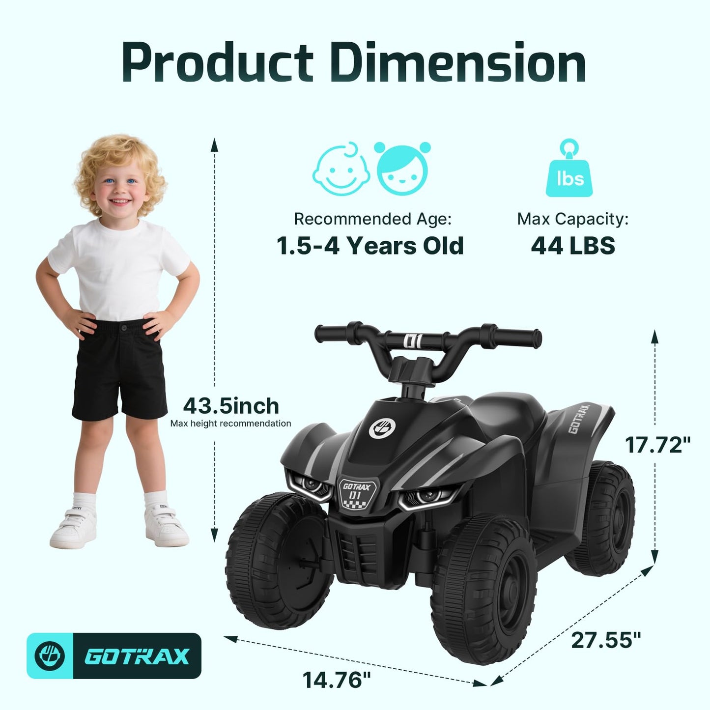 Gotrax RT1 Ride on Toys for Toddlers 1.5-4, Safe 12V Lead-acid Battery up to 80 Minutes, Forward/Reverse 2 Gears, Max 1.5MPH Speed&8" Big Tire, Electric Vehicle ATV Car Best Gift for Age1.5–4 Boy Girl