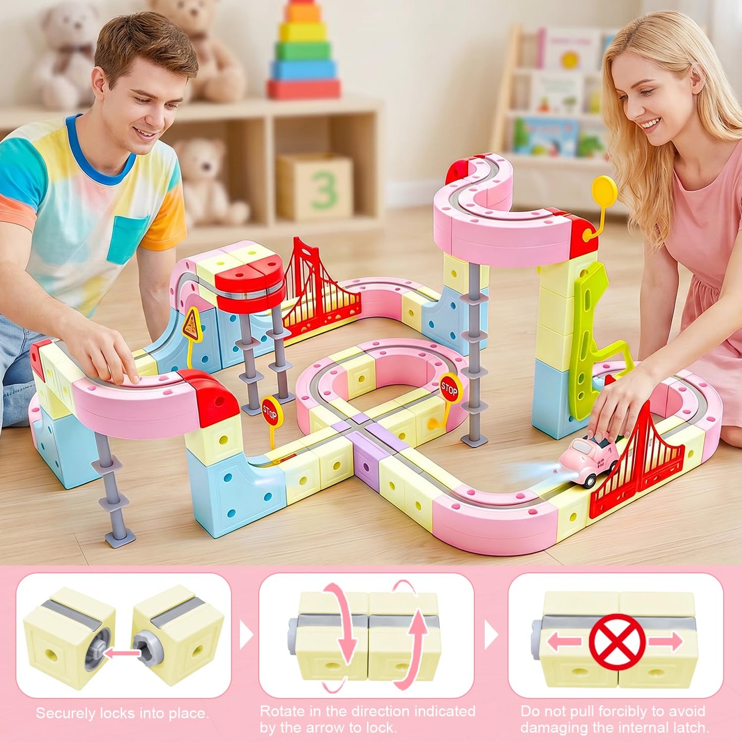 WUPIOS Electric Train Set, 3D Flexible Race Track 180 PCS Car Track with Light Gravity Defying Train Track Magnetic Track Car Toys Stem Learning Toy Girls Birthday Gift Cube Track