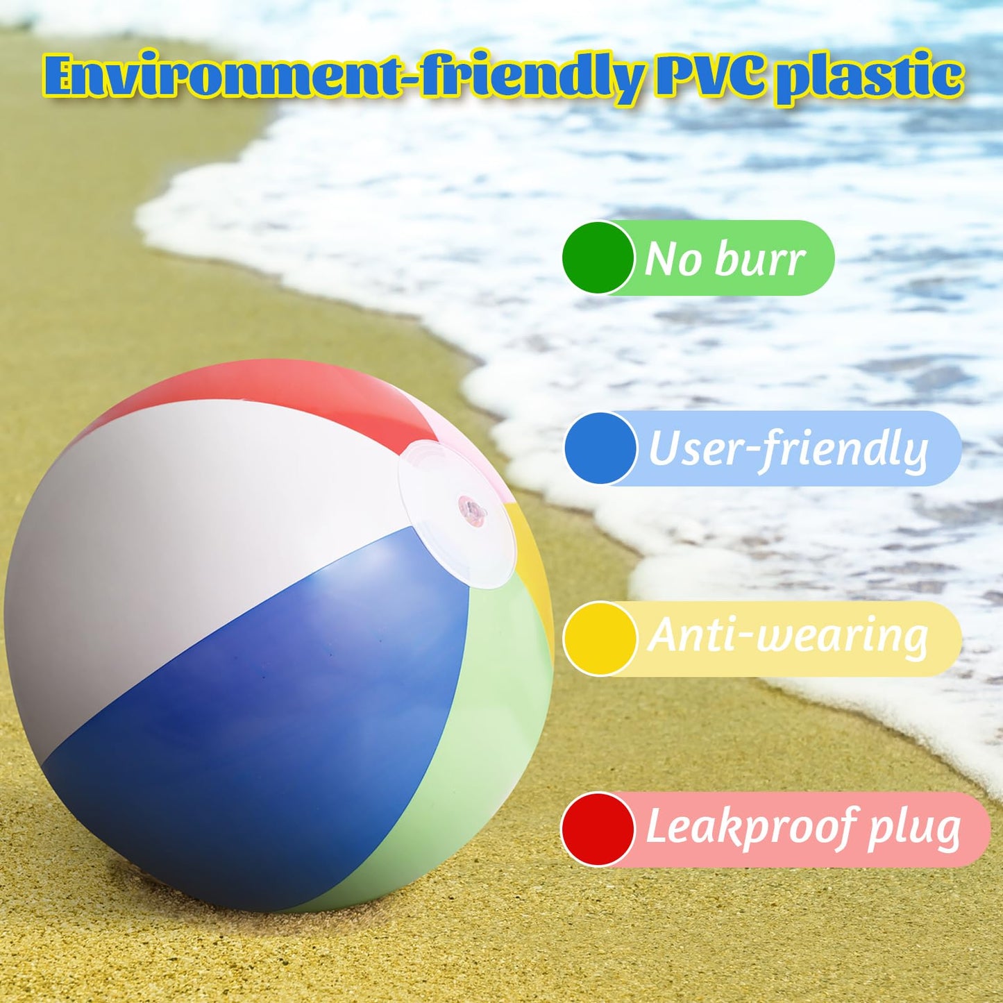 GRNVDWN 5 Packs 24" Inflatable Large Beach Balls Rainbow Color Pool Ball Pool Toys Pool Balls for Swimming Pool Beach Ball Party Favor Beachball Balloons for Kids&Adults