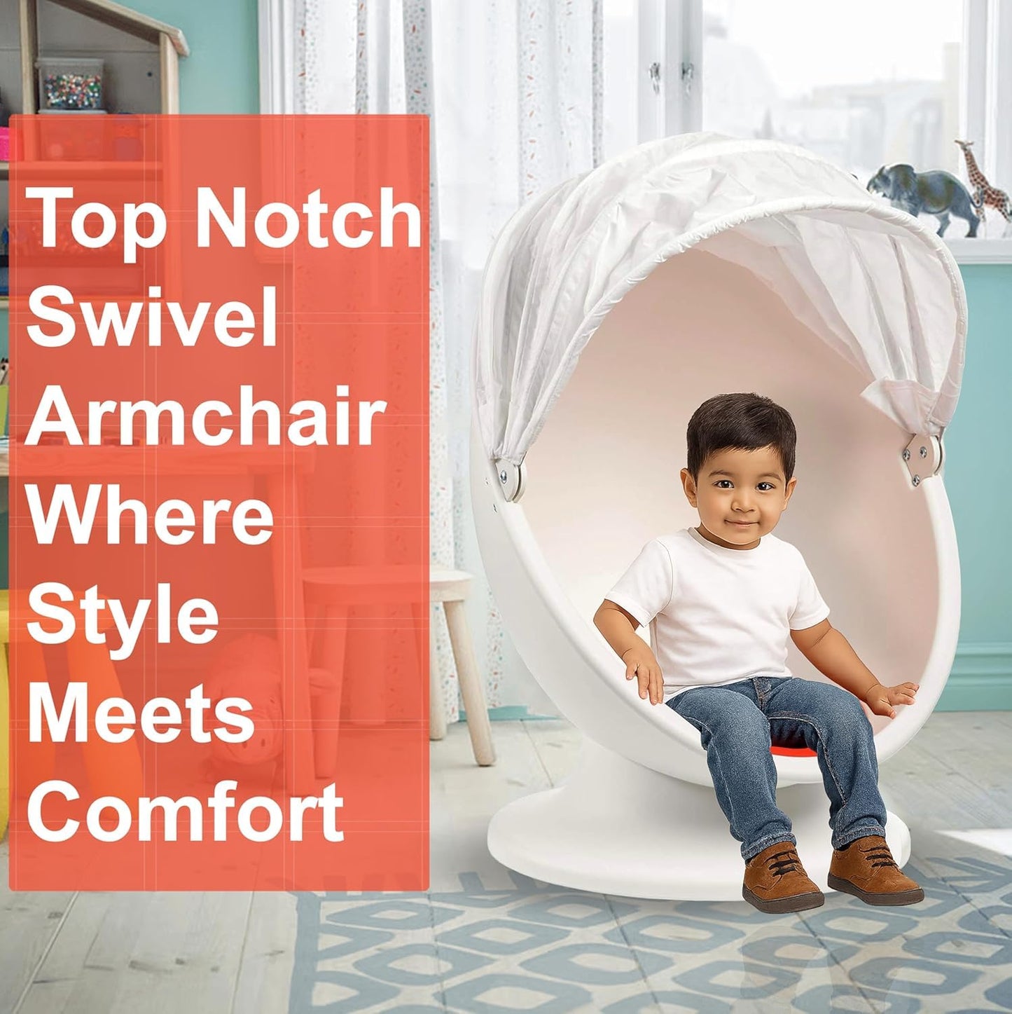 home stuff Swivel Chair White/Red Spinning Chair for Kids Improving Physical Coordination with Non Slip Sitting and More Safer and Ideal Companion for Children, Medium