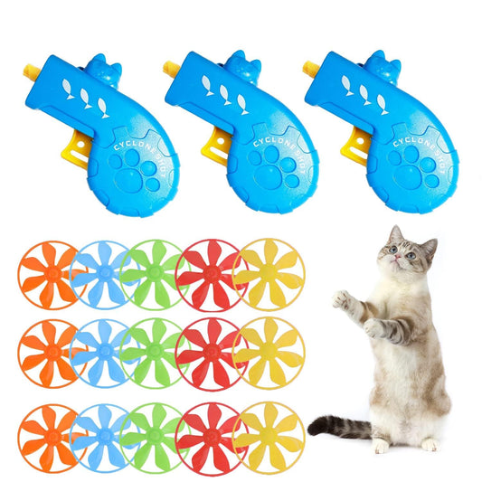 IAXSEE 18 Pieces Cat Fetch Toy with Colorful Flying Propellers Set, Cat Playing Tracking Interactive Toys for Kitten Indoor and Outdoor Chasing Training Hunting