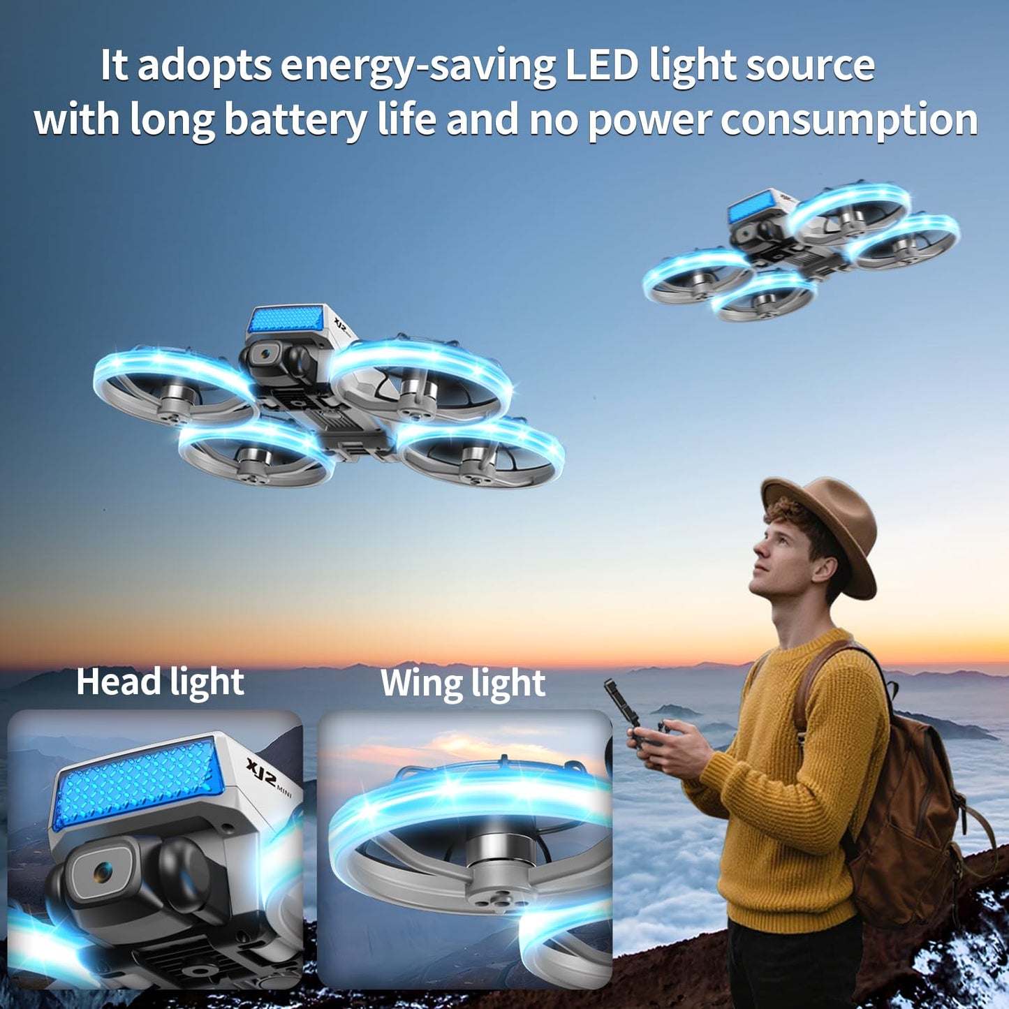 UAVRIAO Foldable RC Drone with 1K HD Camera, Upgraded Foldable Remote with Detachable Lanyard, 2 Batteries & Carry Case - Safe Propeller Guard, 3D Flips, One-Key Takeoff/Landing, Ideal Gift for Beginners and Adults
