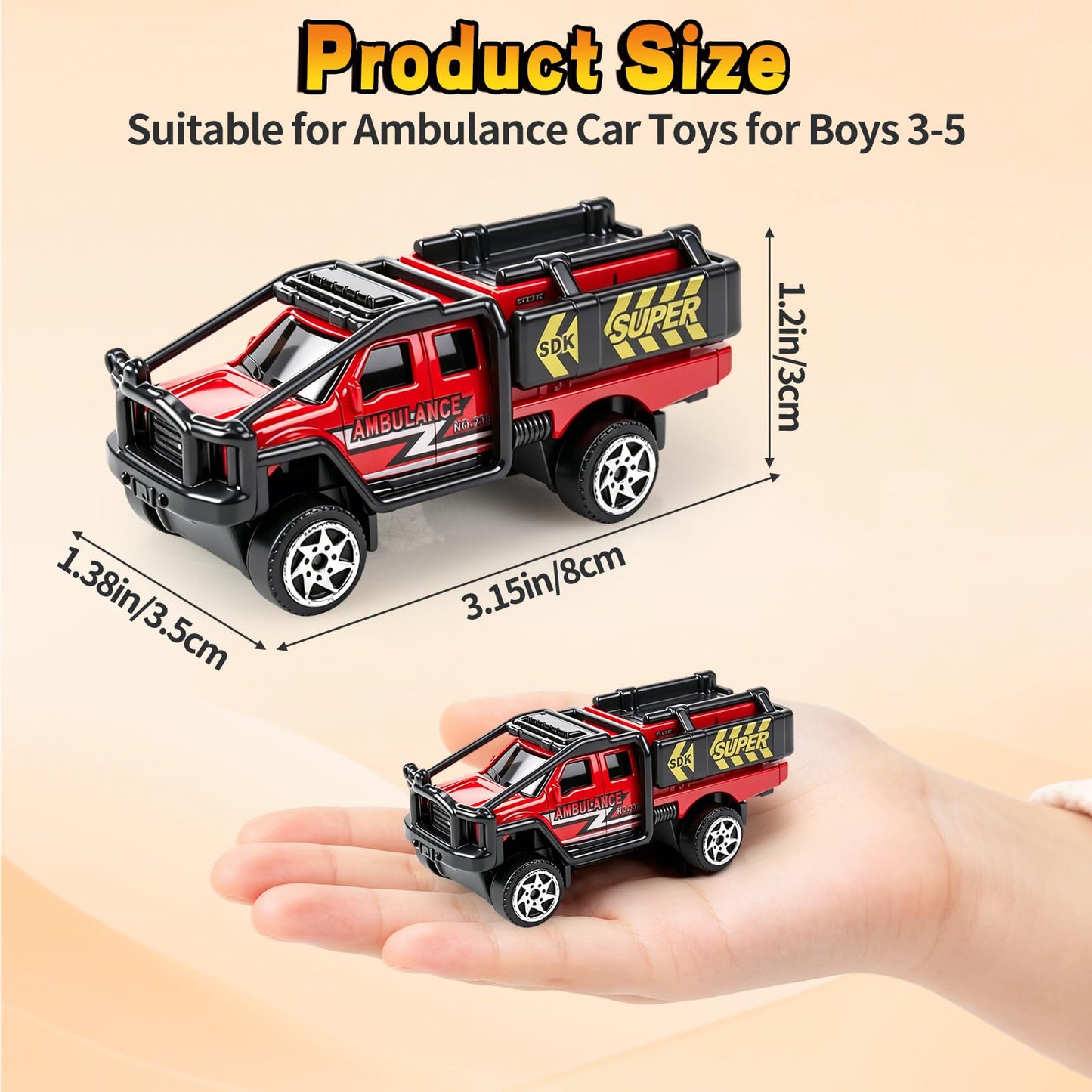 6 Pack Diecast Ambulance Toy, Mini Alloy City Rescue Emergency Vehicle Toys Playset Helicopter Toy Trucks for Boys Age 4-7 8 9 Years Old, Car Toys for Kids Toddlers Party Favors & Birthday Gift