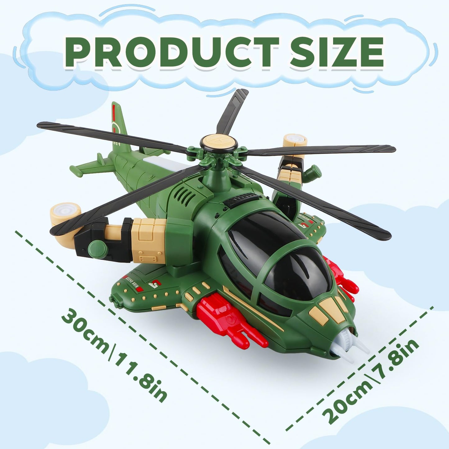 victob Helicopter Toy for Toddlers with Lights and Music, 360° Rotating Airplane Toy for Kids, Bump-and-Go Action, Birthday Gift for Boys Girls Ages 3-7 (Green)