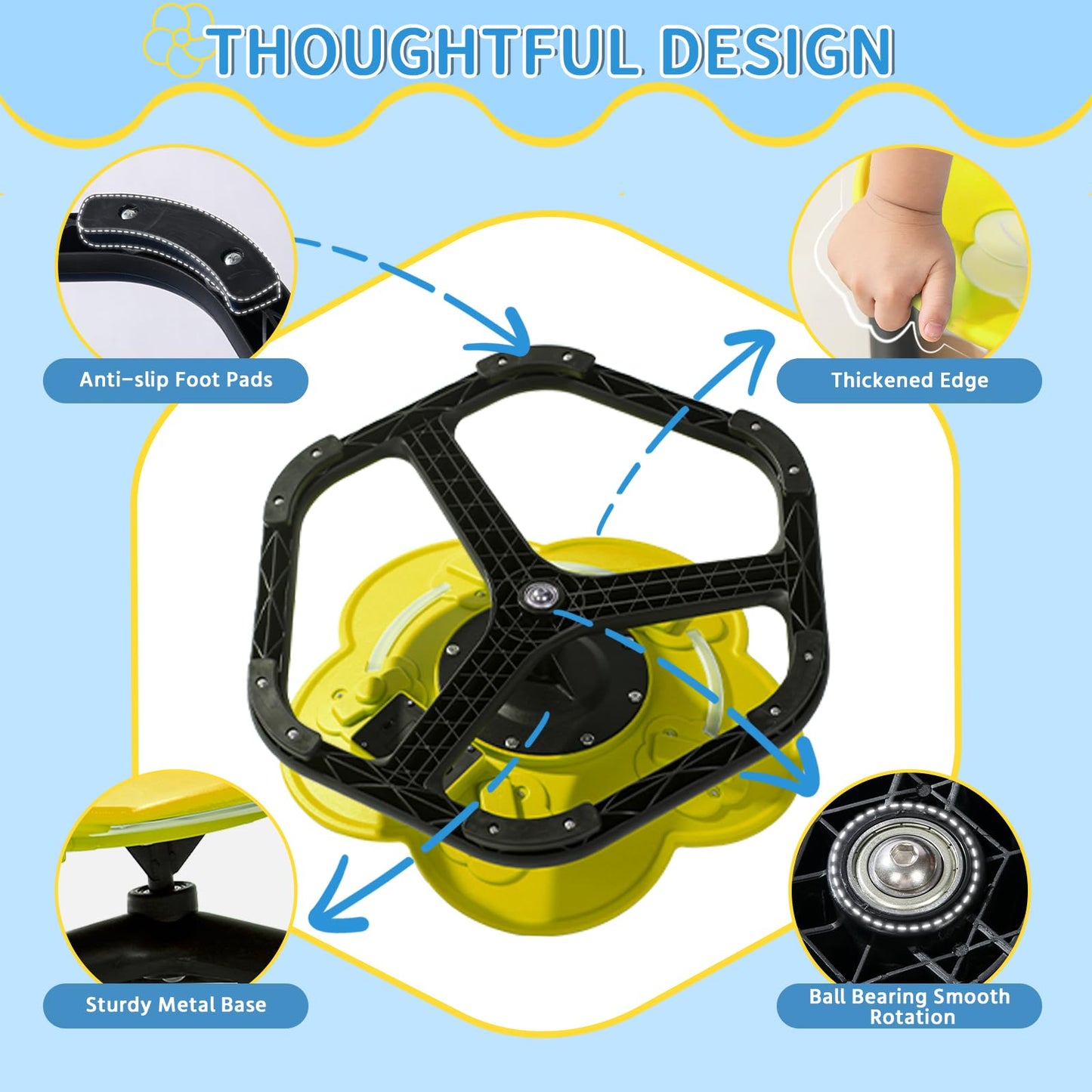 APUFSKO Sensory Spinning Chair for Autistic Kids Sensory Swivel Chair Sit and Spin Autism Spinning Seat for ADHD Children & Toddlers Training Body Coordination & Balance with Lighting & Music(Yellow)