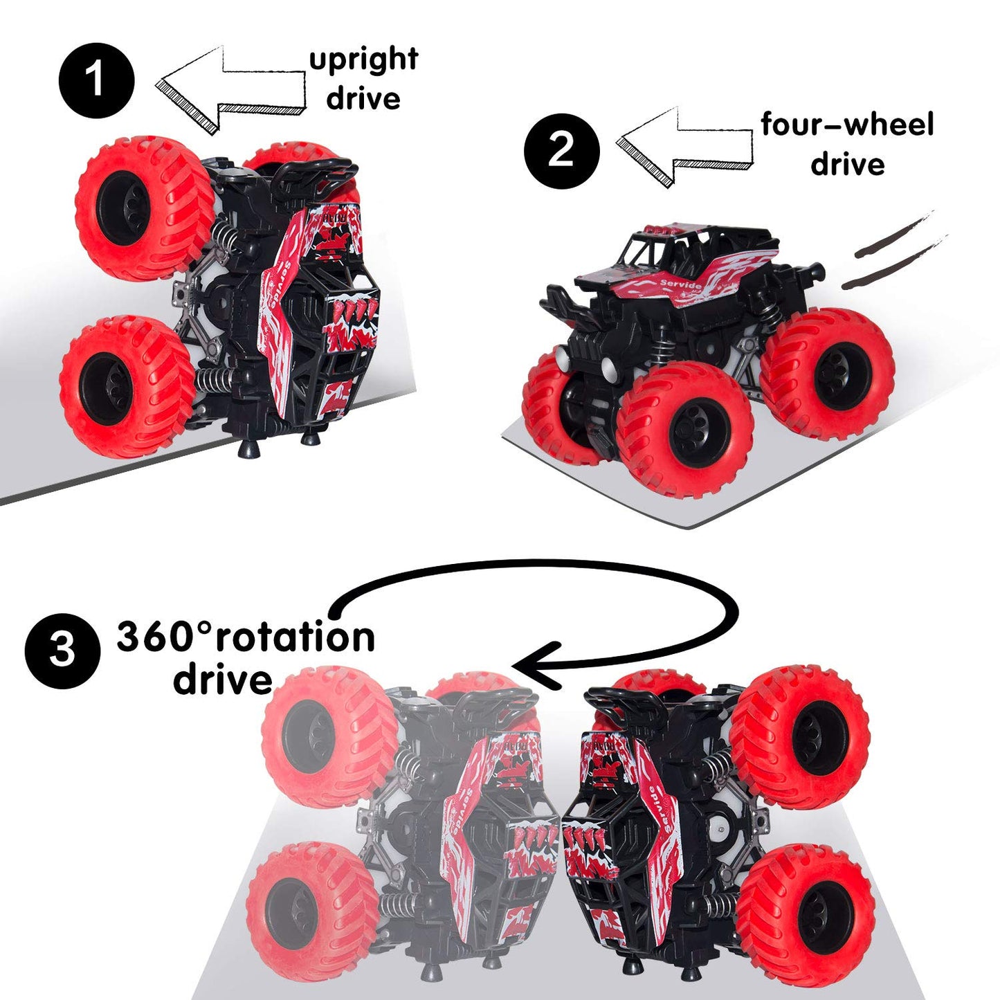 LONANDY Monster Truck Toys for Boys Age 4-7 - Friction Powered Car Toys for Kids Toddlers 3 4 5 6 Years, Push and Go Toy Cars Best Christmas Birthday Party Gift for Boys Girls 4 Pack
