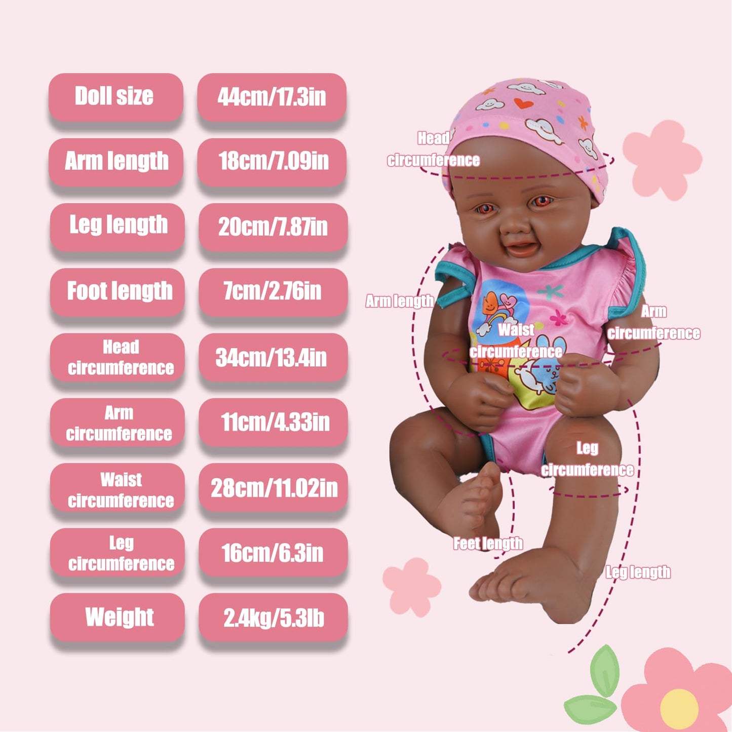 MEIVCOS 17.3 in Full Silicone Reborn Baby Dolls, 1:1 Lifelike Newborn Dolls Non Vinyl Realistic Reborn Toddler Dolls Boy Washable Sleeping Doll