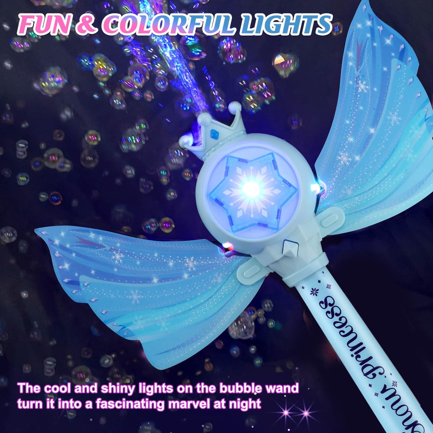 Britik Bubble Wands for Kids Girls - LED Light & Music Bubble Machine: 3 AA Batteries & 2 Bubble Solutions, Outdoor Party Birthday Toys for Toddlers, Gift for 3 4 5 6 7 8 Year Old Girls, Blue