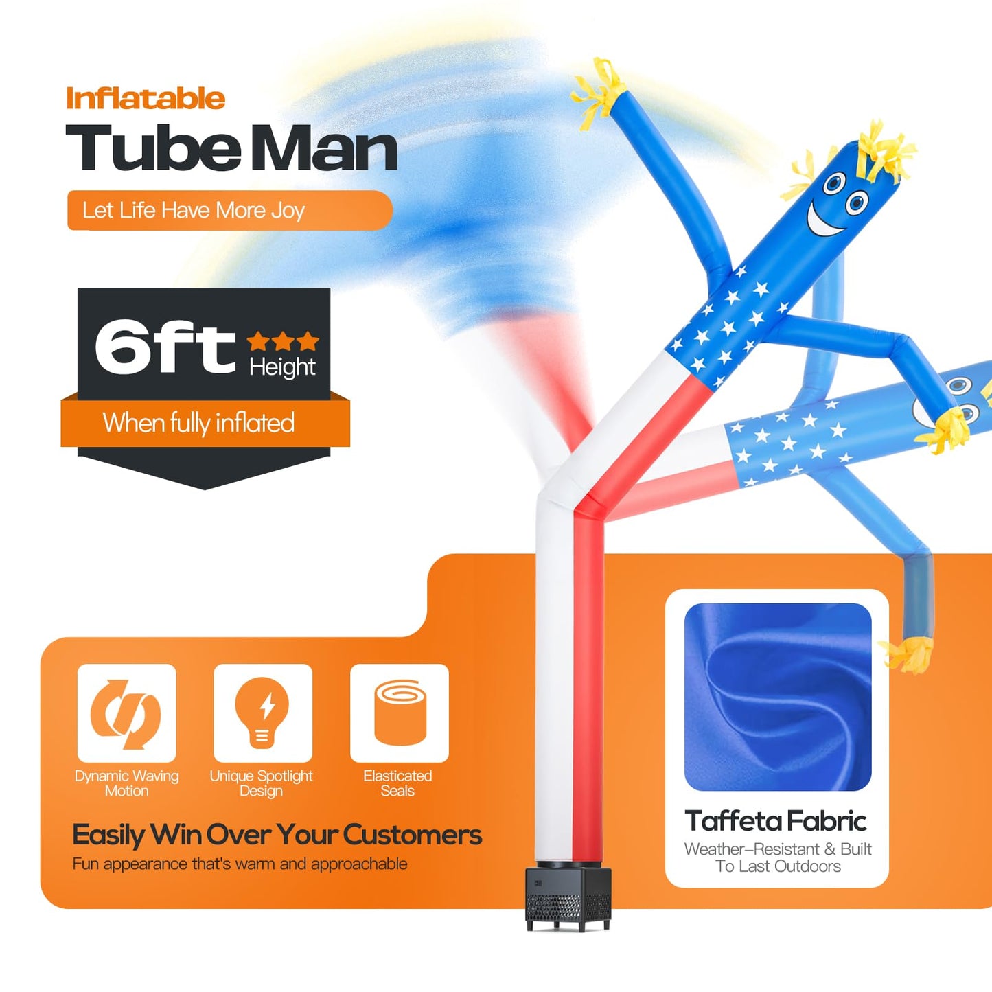 Mkevi 6ft Sky Air Puppet Dancer Inflatable Waving Tube Man with Lights & Built-in Blower - Wacky Waving Wind Flying Dancing Tube Guy for Business Promotion Stand Out Advertising