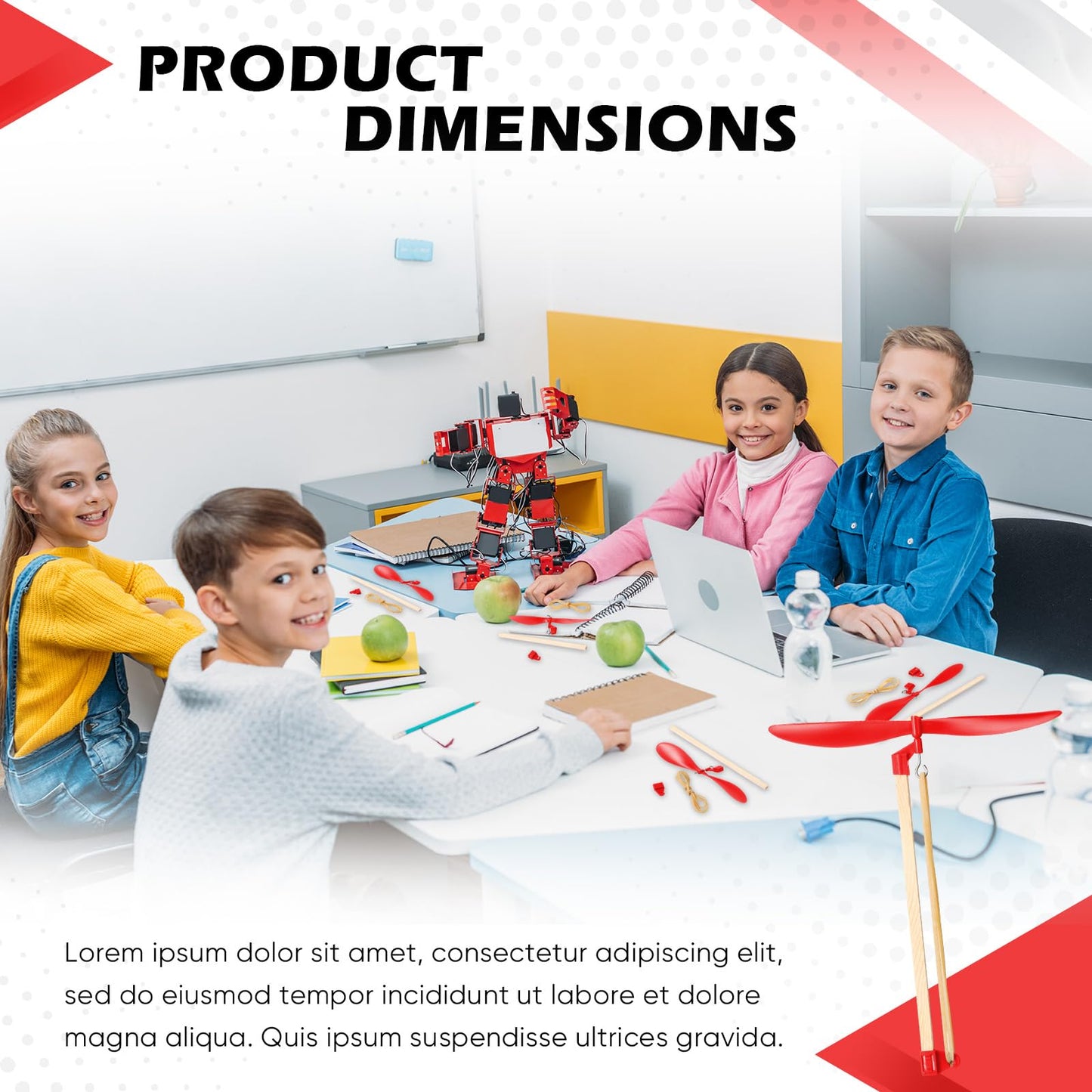Leyndo 24 Set Helicopter Kit 6" Plastic Propeller for Stem Activities Propeller Blades with Rubber Band Wood Sticks for Airplanes and Helicopters from School and Research Institution (Red)