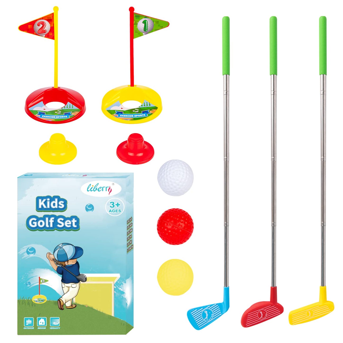 Liberry Toddler Golf Set, Retractable Toy Golf Clubs for Kids Ages 2 3 4 5, Indoor and Outdoor Sports Games Birthday Gift for Boys Girls