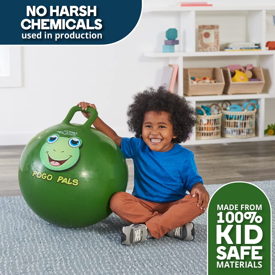 Flybar Hopper Ball for Kids, Inflatable Bouncy Ride-On Ball w/ Handle for Indoor & Outdoor Active Play, Includes Pump, Jump Ball Toy for Boys & Girls, Supports Up to 165 lbs, Ages 3+, 18-Inch, Small