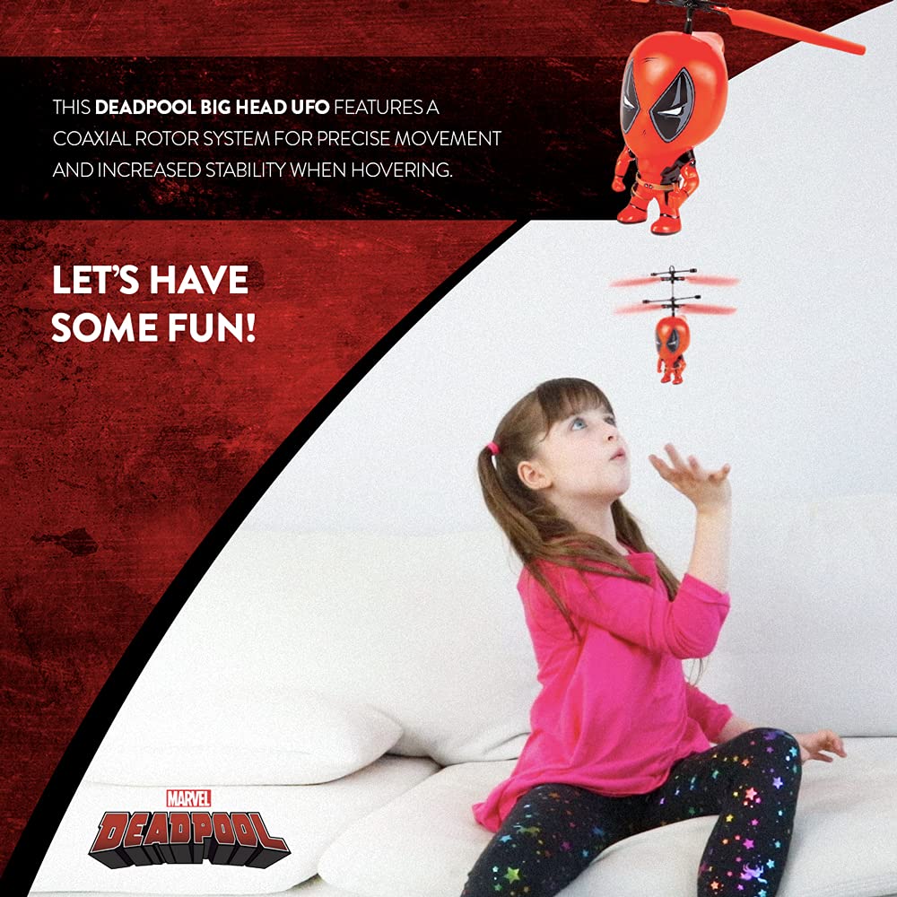 World Tech Toys Marvel Deadpool 3.5Inch Big Head Helicopter Toy – Motion-Sensored Flying Toy for Kids - Officially Licensed – Ages 6+