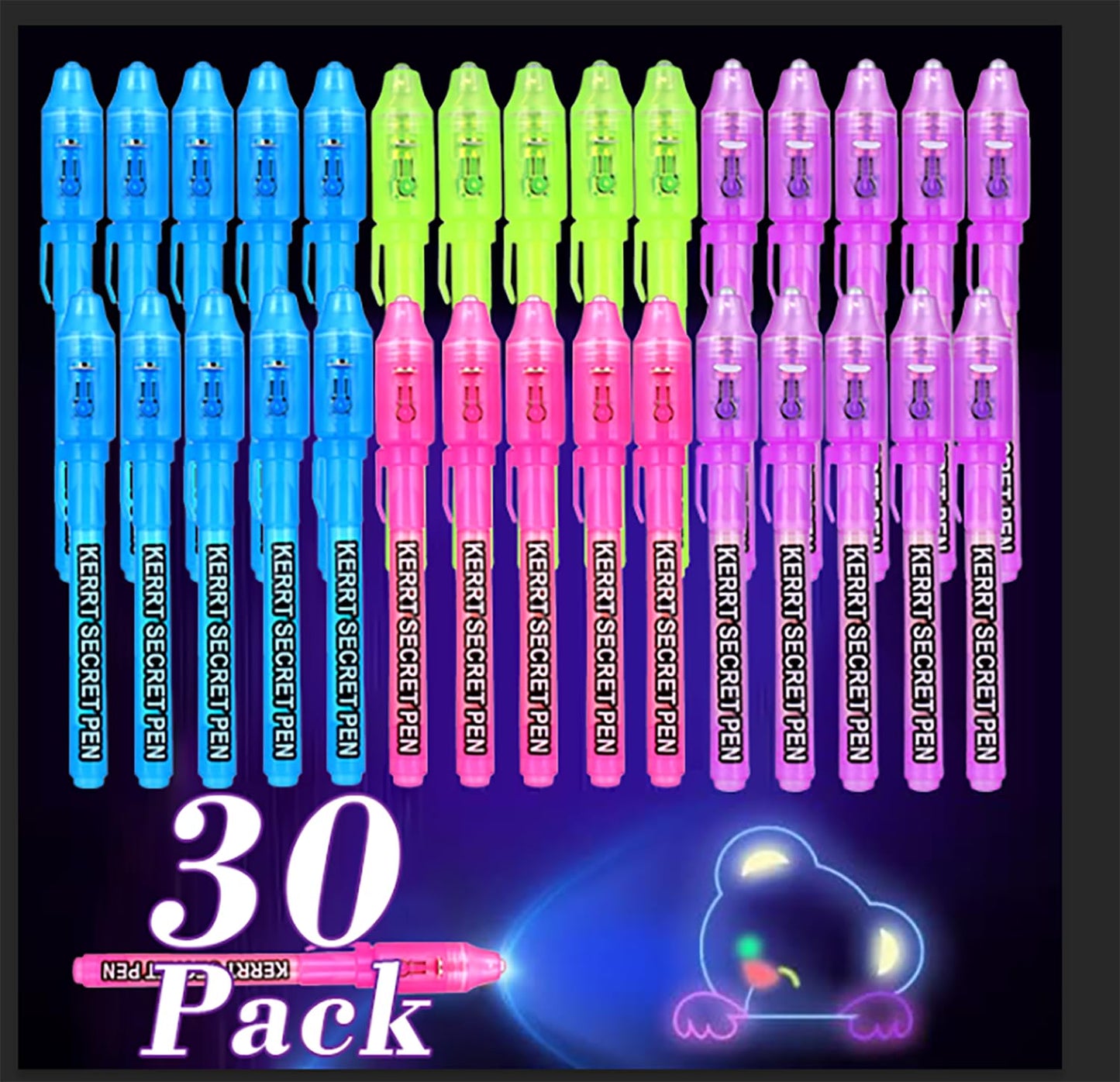 KERRT 30 Pieces Invisible Ink Pen with UV Light Spy Pens Secret Message Pens Magic Invisible Ink Marker Party Favors for Kids