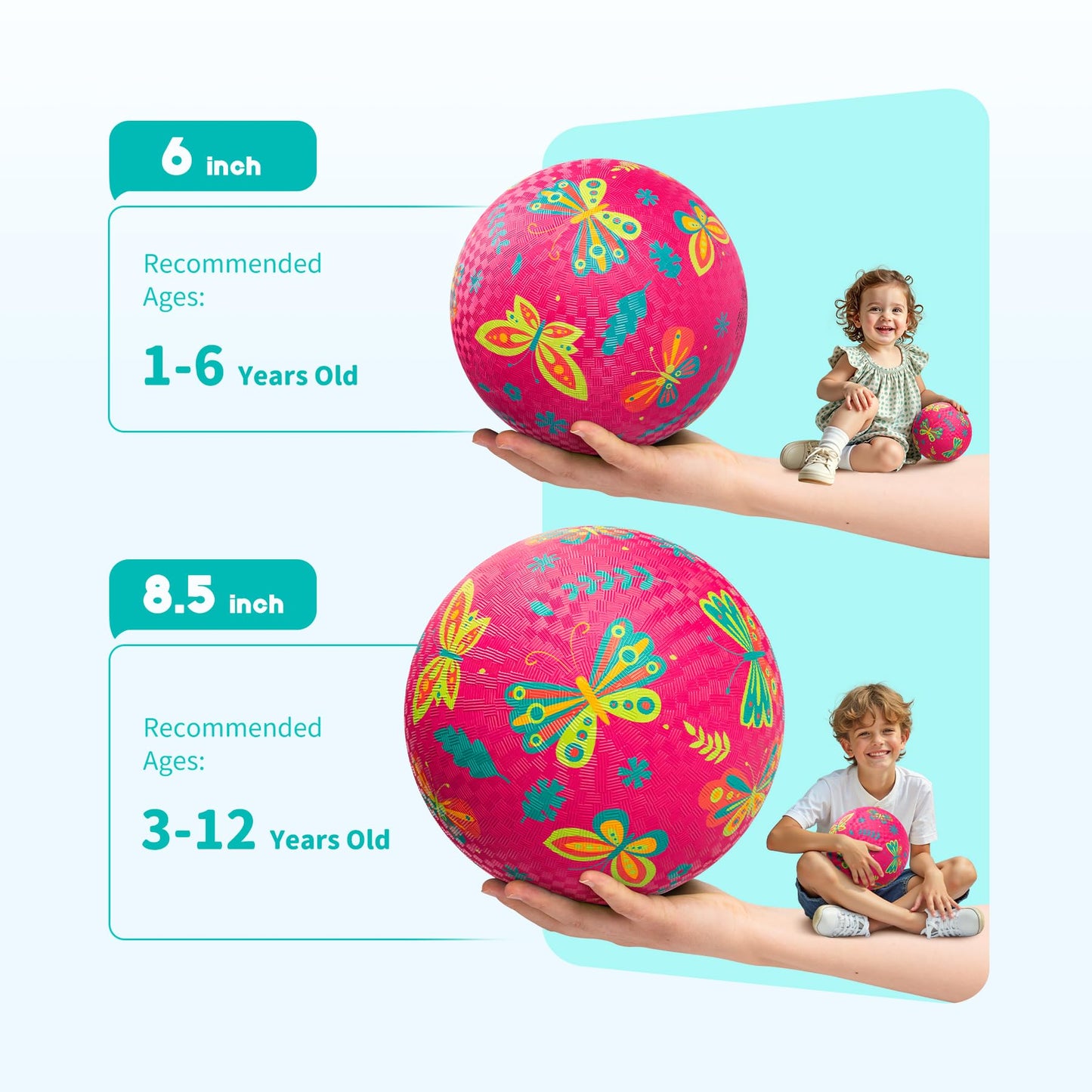 ZOOJOY Pack of 2 Cartoon Playground Balls for Kids 1-6, 6 Inch Rubber Balls for Dodgeball, Rubber Bouncy Kickball, Indoor & Outdoor Game Gaga Balls for Boys Girls with Pump