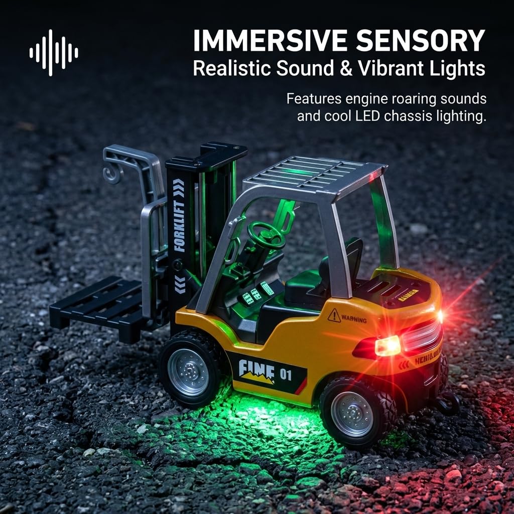 LBKR Tech Mini 1/64 RC Forklift Toy, Rechargeable Remote Control Forklift Truck with Lights and Sounds, 2 in 1 Transform Lift Fork & Hook Forklift Cars for Adults Kids Boys Girls