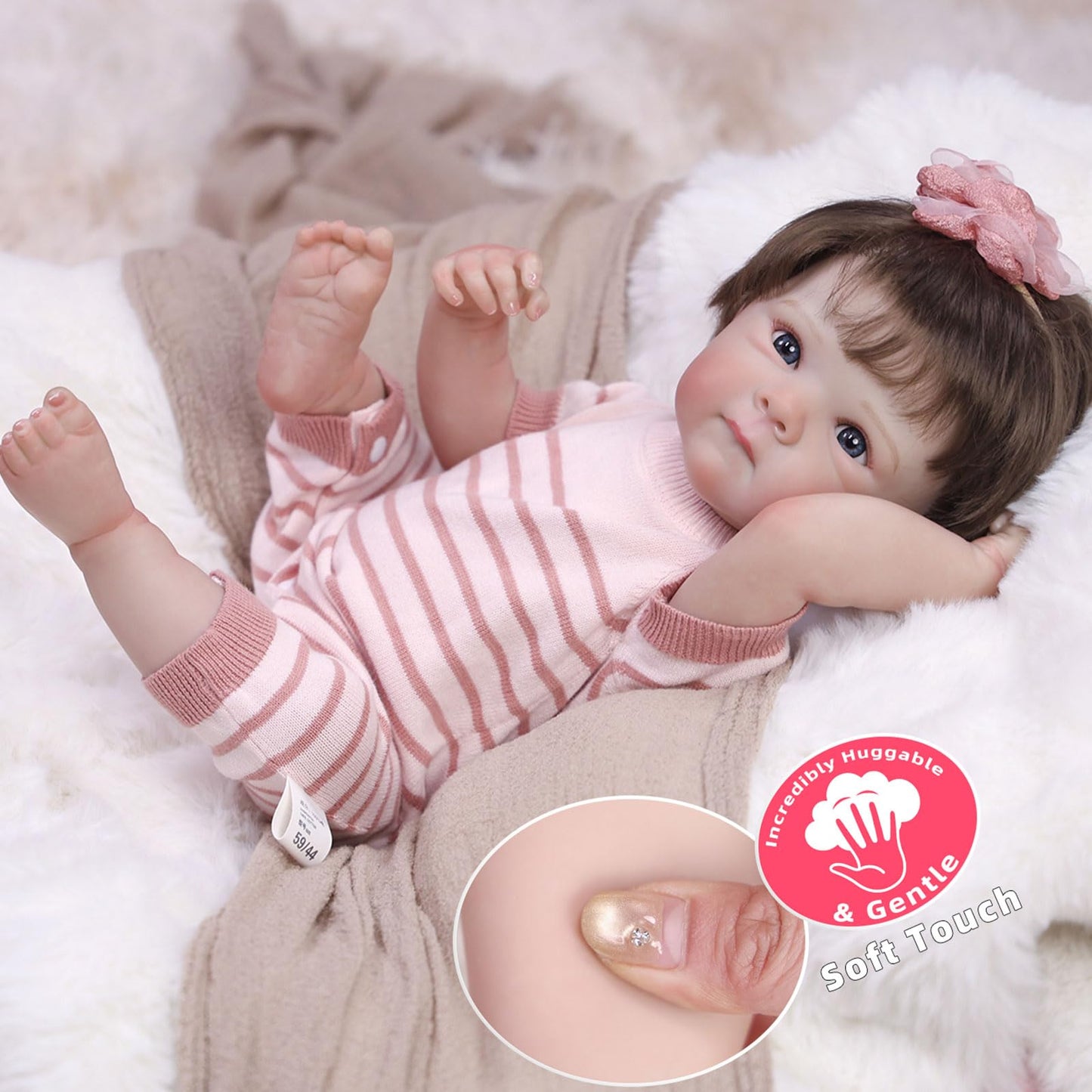 Tookyhill Baby Doll, 18 Inch Realistic Reborn Baby Doll, Weighted Soft Vinyl Body, Poseable Lifelike Newborn Doll with Outfit & Plush Bear Accessory, Gift Set for Kids Age 3+ , Pretend Play (Brown)
