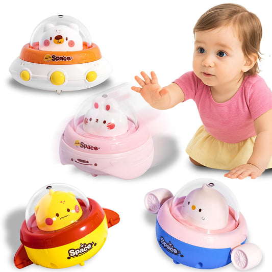 KIDS KING 4PCS Animal Press to Go Car Toys for Toddlers 1-3, Push Go Friction Car Toys for 6-18 Months Baby, Animal Space Racing Cars, Infant Play Vehicle Set, Birthday Gifts for 1 Year Old Girl & Boy
