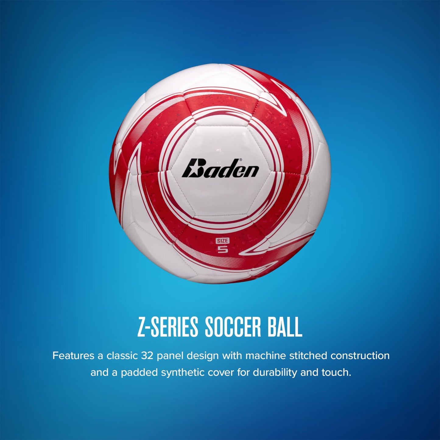 Baden Z-Series Soccer Ball – Size 3, 4, or 5 – Machine Stitched Durable Ball for Outdoor Play, Camps, Practice & Training – Cushioned Cover with Reinforced Bladder (Red, Size 3)