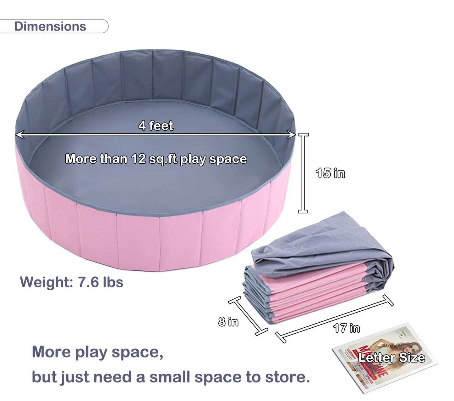 4 feet Ball Pit for Kids/Baby Play Yard/Baby Playpen/Fence for Baby, Holds Over 1000 Balls, Folding Portable, No Need Inflate, More Than 12 Sq.ft Play Space