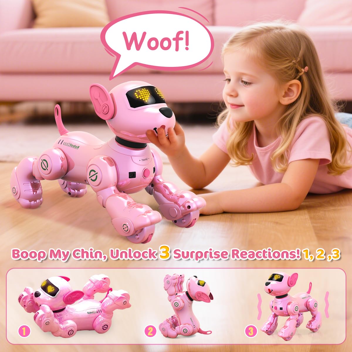 VATOS Rechargeable Robot Dog for Kids, Remote Control Robotic Dog with Programmable, 17 Interactive Functions & Volume Adjustable, Singing Dancing Robot Dog Toy Gift for Girls 3-8 Years Old, Pink