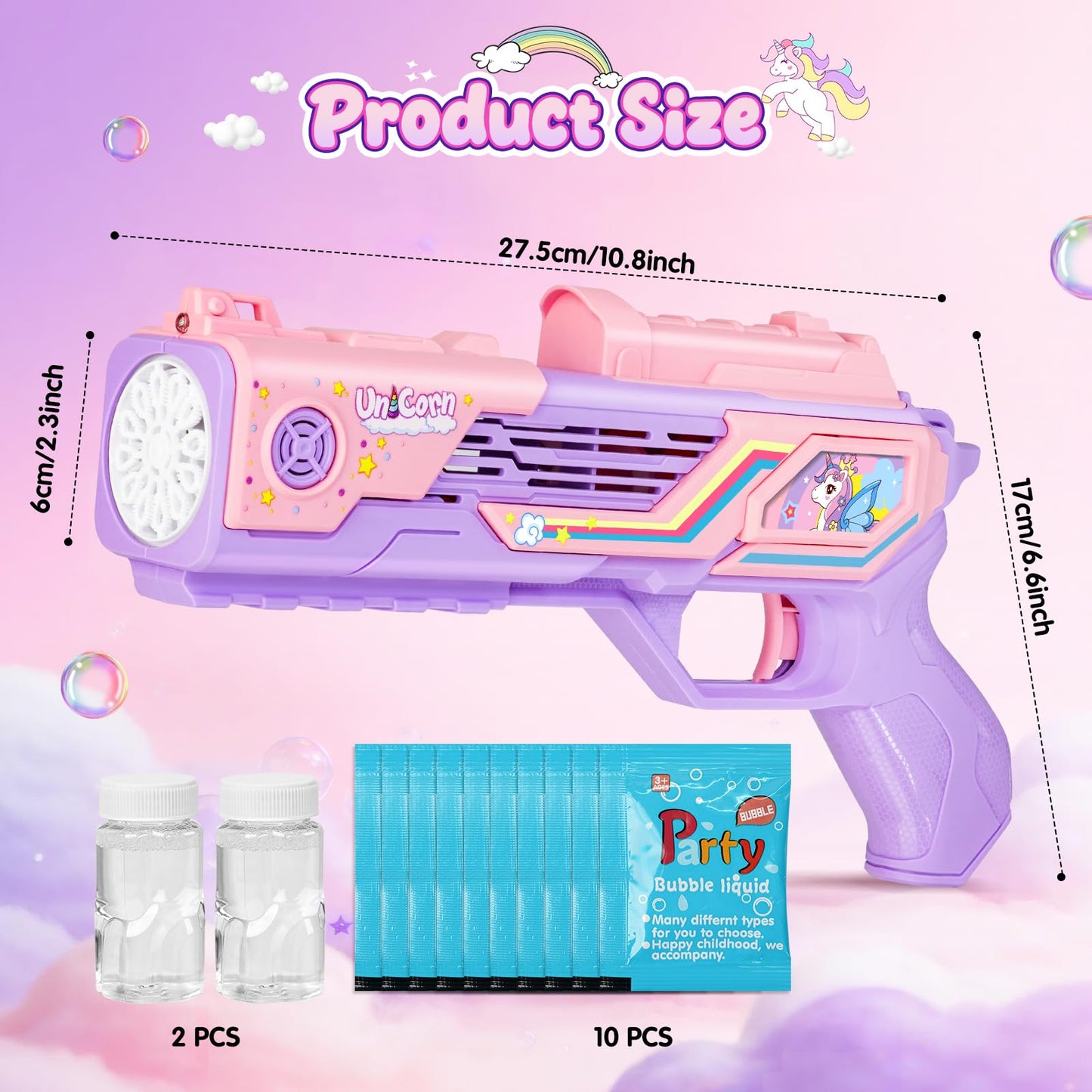 Amiabling Unicorn-Bubble Gun：Unicorn Toys for Girls Age 4-6, Outdoor Toys for Kids Ages 4-8, 3+ Year Old Girl Gifts, Easter, Summer, Wedding, Party Favors, Halloween, Birthday Gifts