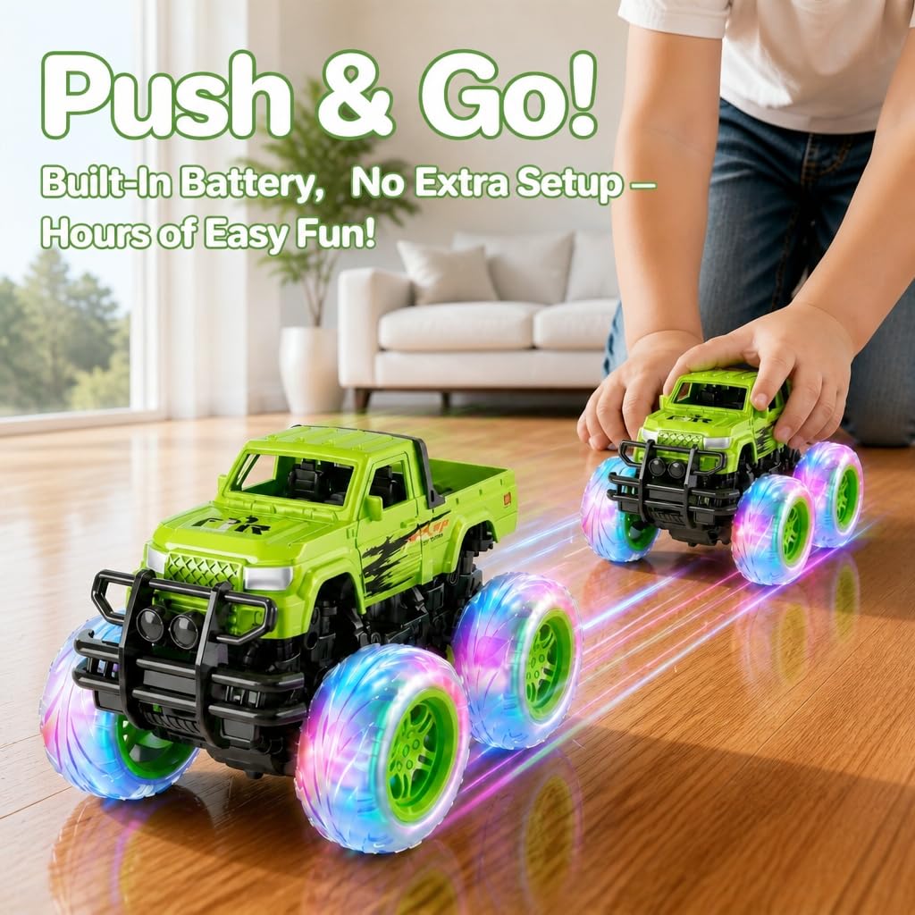 SEPHIX Monster Truck Toys for Toddler Boys Gift:2 Pack Trucks for Boys Age 2-4, Light-Up Wheels Monster Trucks for Kids Ages 4-8,Pull Back Cars for 3+ Year Old Girls,Birthday Gifts for 3 Year Old Boy