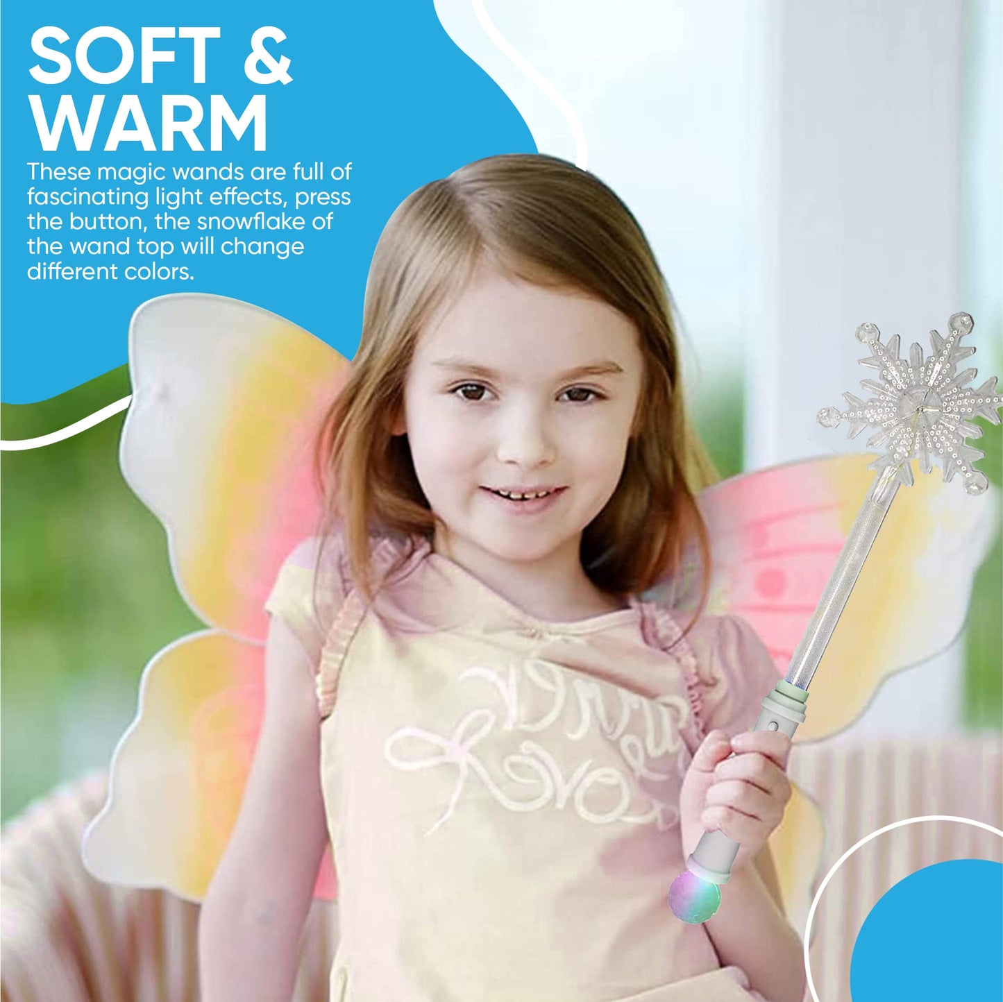 SENSORY4U Frozen Snowflake LED Light Up Wand Toy for Kids - 2 Pack, Magical Princess Costume Accessory, Perfect for Party Favors, Holiday & Birthday Events