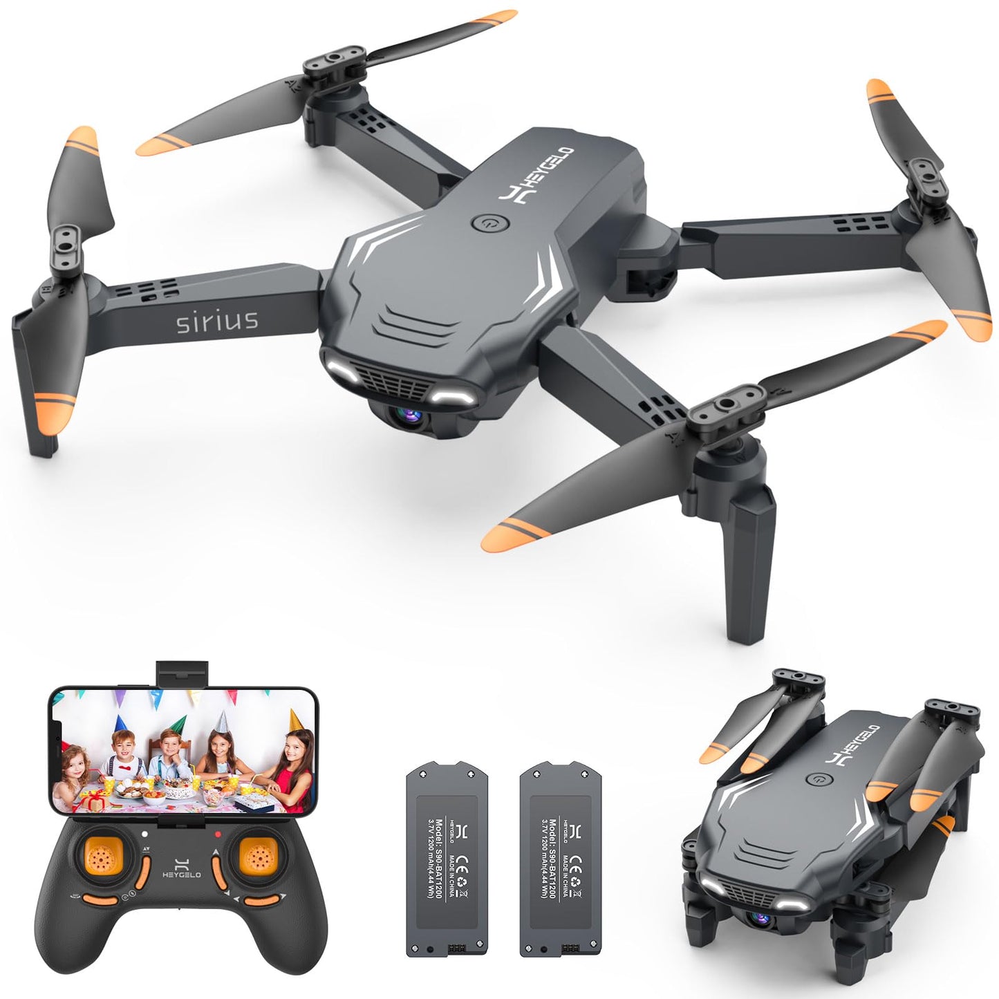 Foldable Drones for Kids Beginners - With 1080P HD Camera, FPV Remote Control Quadcopter, One Key Start/Land, Altitude Hold, 2 Batteries RC Helicopter Toys Gifts for Boys (Raven)