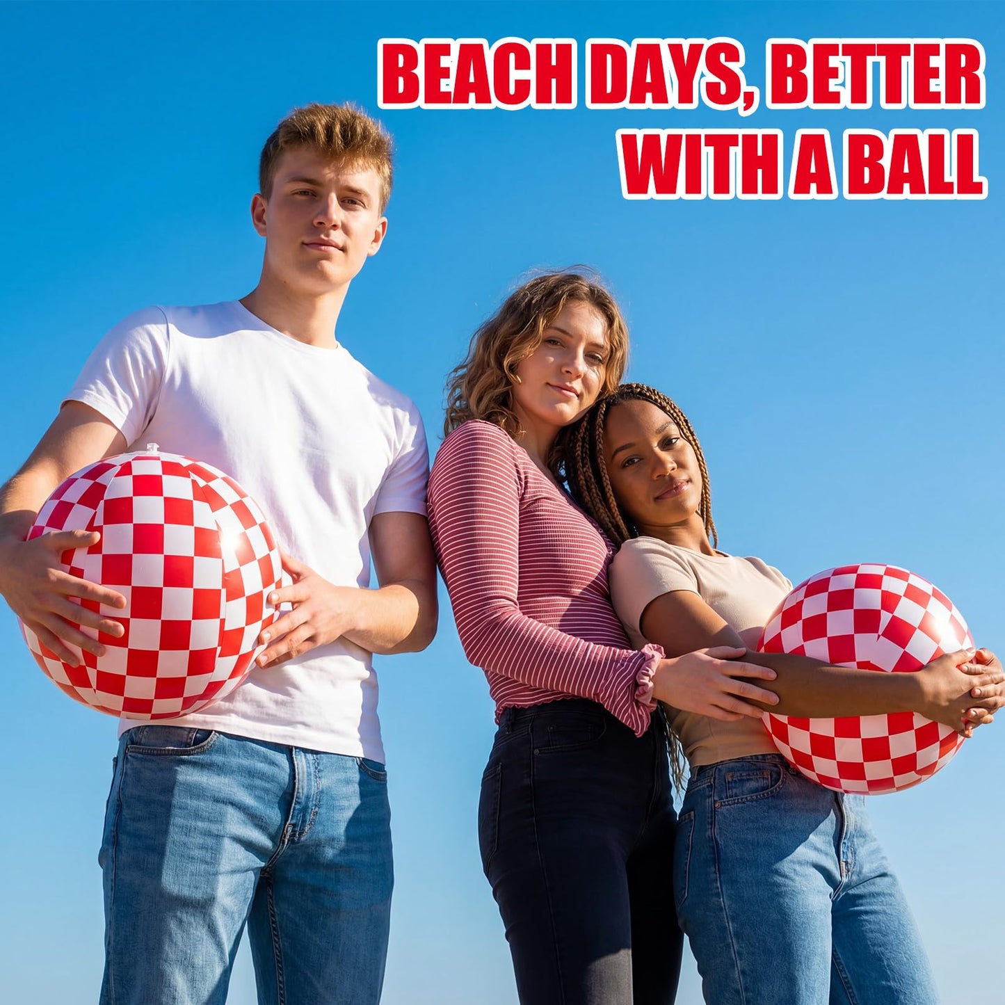 FairySandy 12 Pack Checkered Flag Themed Beach Balls, 12 Inch Red and White Inflatable Beach Party Favors Summer Pool Game Decoration for Race Car Birthday Party Supplies, Game Gift