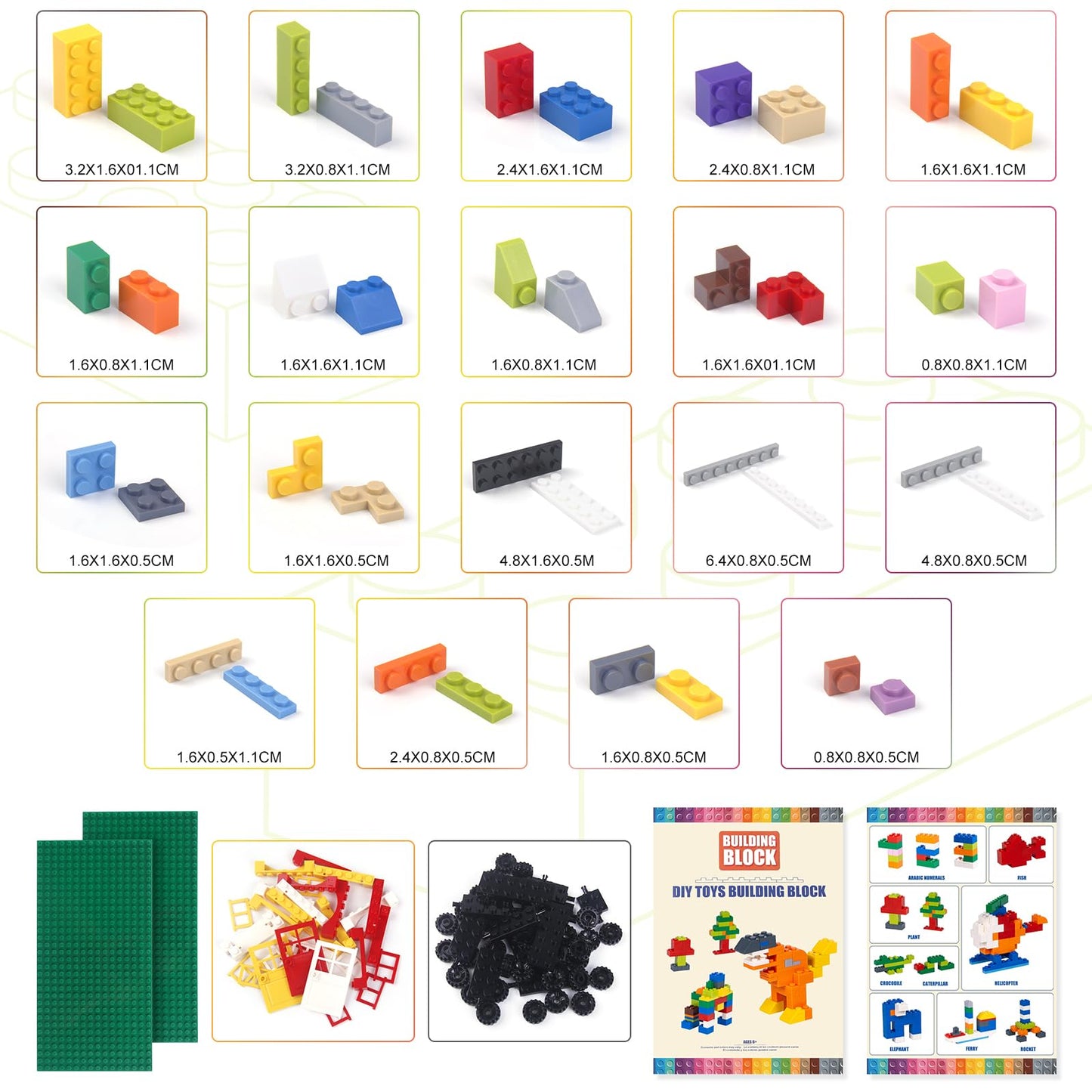 1100 Pieces Building Bricks, Compatible with Lego Classic Building Blocks Bulk with Baseplates, Doors Windows and Wheels, STEM Creative Construction Toys for 6 7 8 9 10 11 12 Year Old