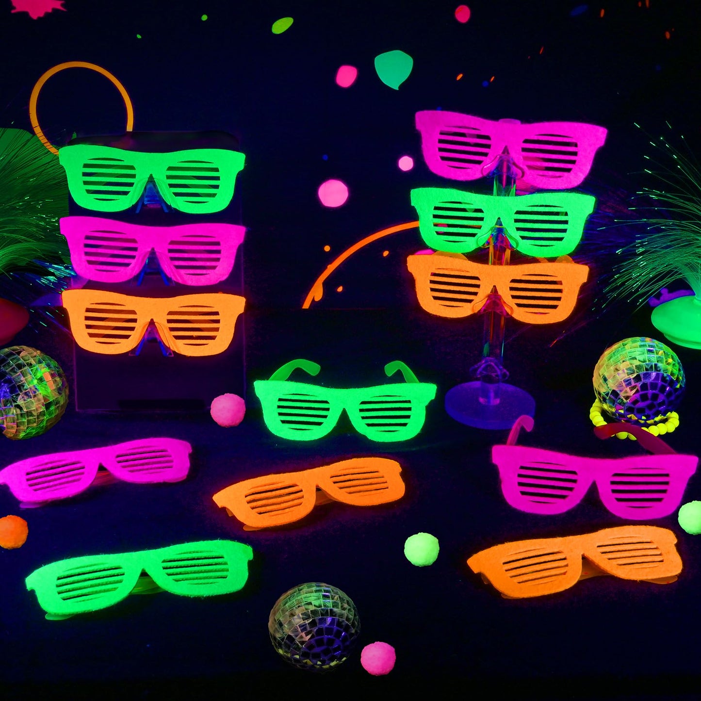 Mega-L 12 Pcs Glow in The Dark Glasses, Glow in The Dark Party Supplies, Neon Fluorescent Blacklight Eyeglasses Party Favors, Glow Photo Booth Props Eyewear Accessories for Women, Men, Adult Halloween