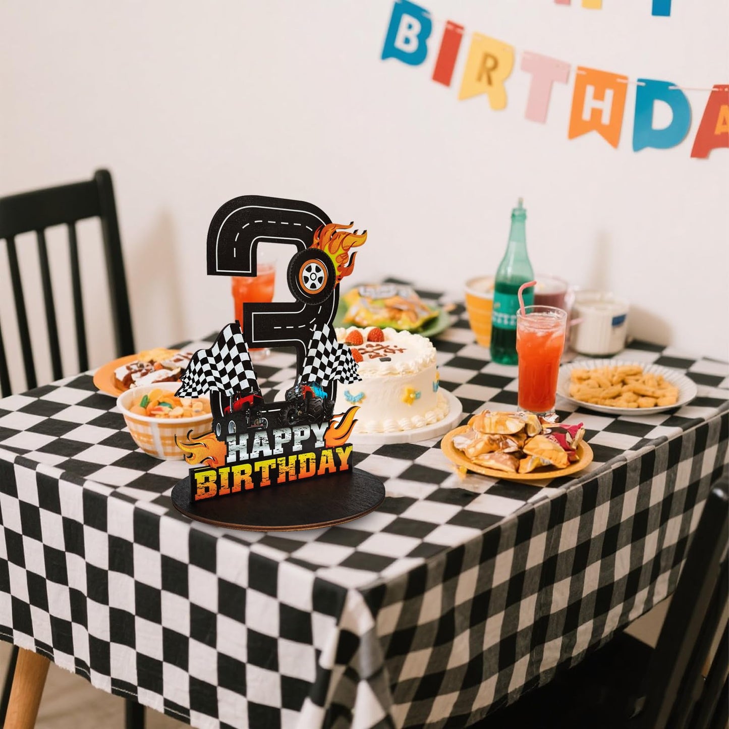 Truck Birthday Number Sign Centerpiece, Truck Wooden Decoration Photo Props for Truck Birthday Decorations (3rd)
