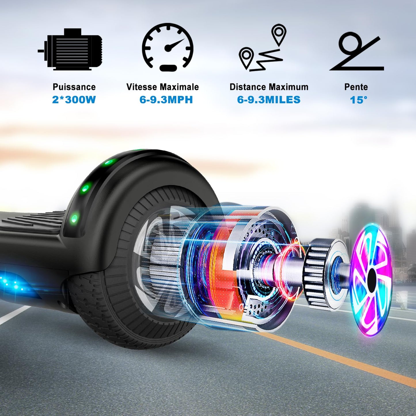 CBD Scooter with Corlorful LED Lights,6.5" Wheels, Dual 300W Motor Scooter for Kids Girls Boys Adults, All Ages