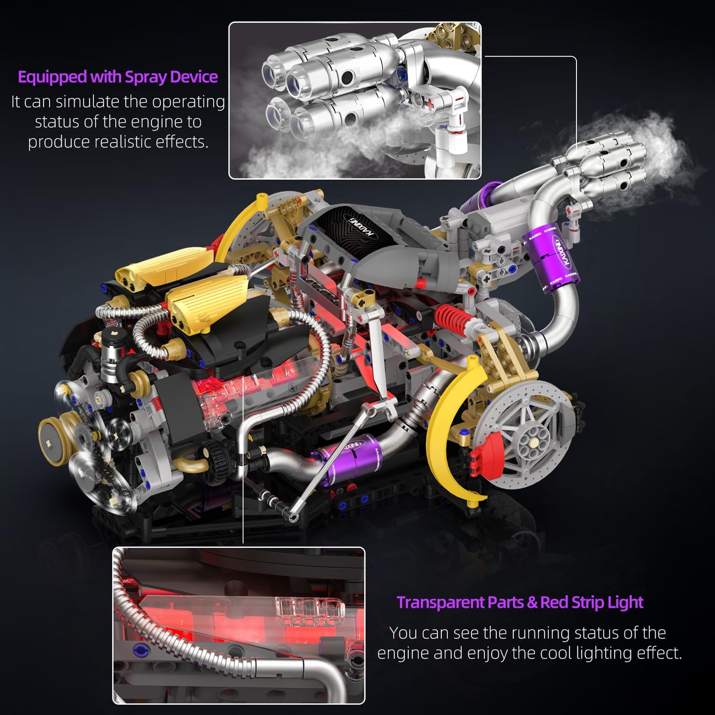 Suplanet V8 Engine Model Kit that Runs - Build Your Own Engine Building Block Set with Spray, Light & Sound Effects, STEM Engineering Toy for Adults & Kids 8-14, 1394-Piece Mechanical Building Kit