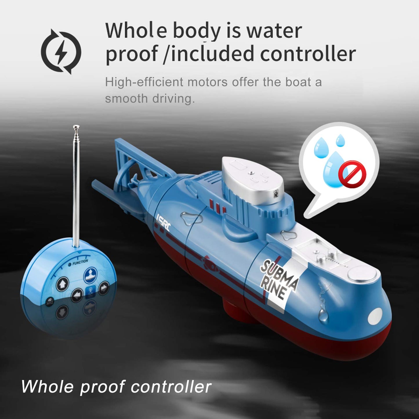 GoolRC Mini RC Submarine, LSRC-SMI Remote Control Boat Waterproof Diving Toy (Blue)