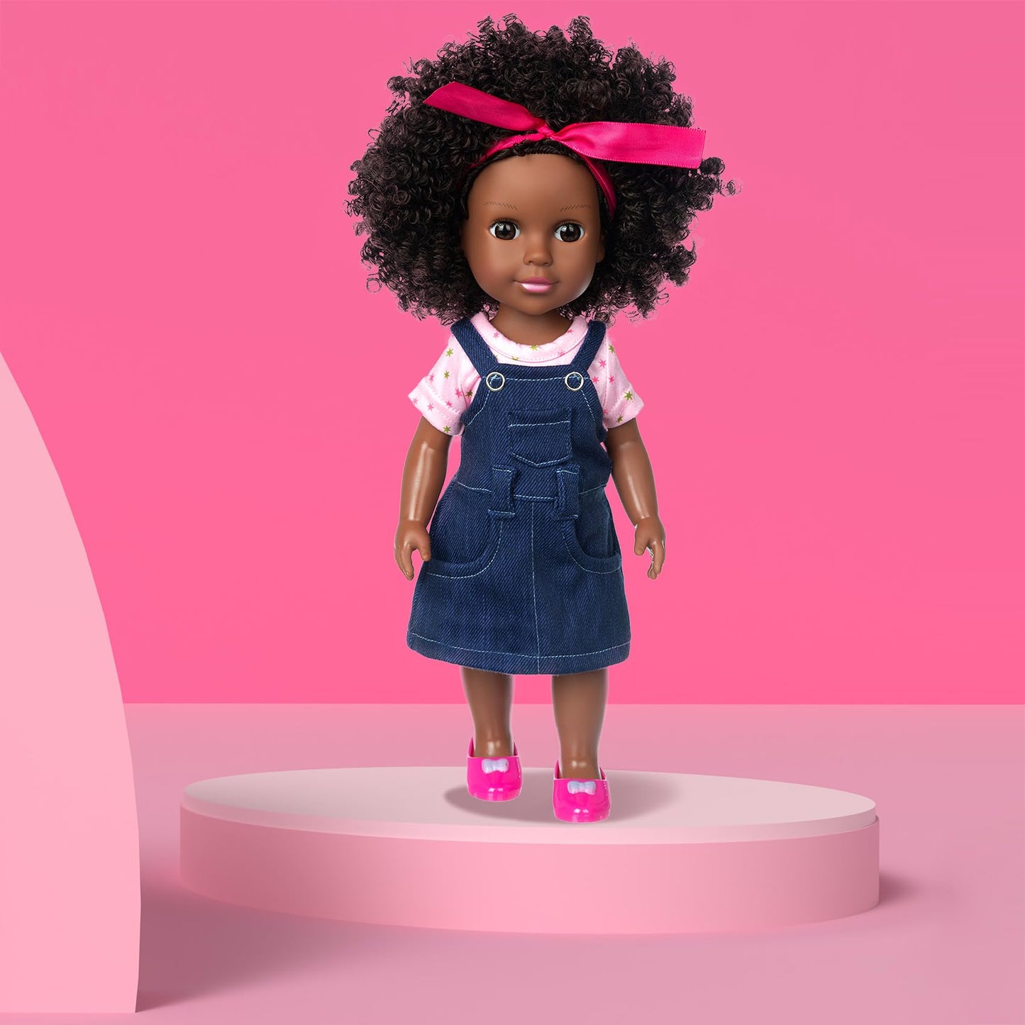 Ecore Fun 14.5" African Baby Girl Doll with Clothes Set - Washable Realistic Silicone Toy - Best Gift for Kids