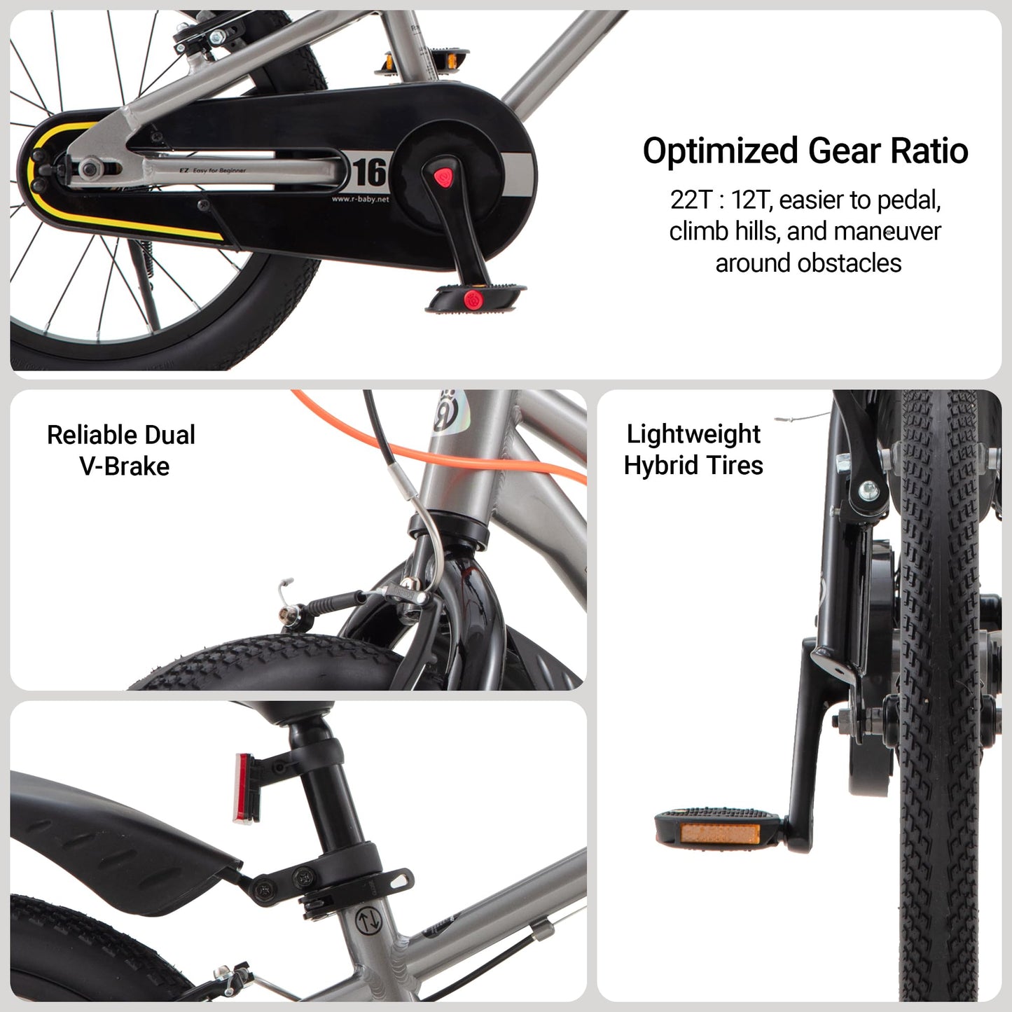 RoyalBaby EZ Fride Kids Bike, Lightweight Aluminum 2-in-1 Balance to Pedal Bike with One-Key Switch, 18 Inch for Age 5-8 Years, Gray