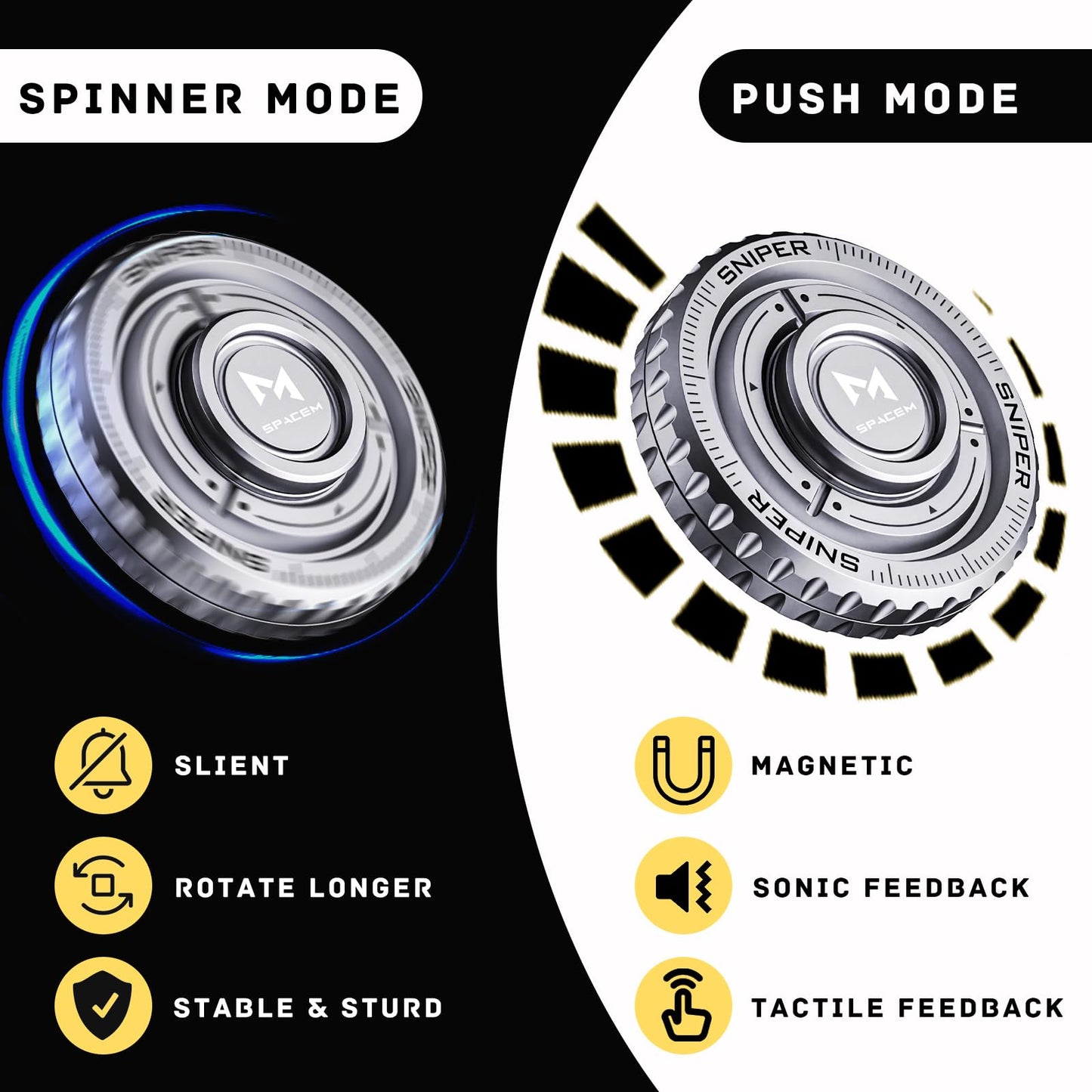 Fidget Spinner 2-in-1 Toy for Adults Kids, Metal Fidget Toy with Stainless Steel Bearing for High Speed Silent Spin & Sliding Sensory Haptic, ADHD Autism Stress Relief Anxiety Reducer for Office Desk