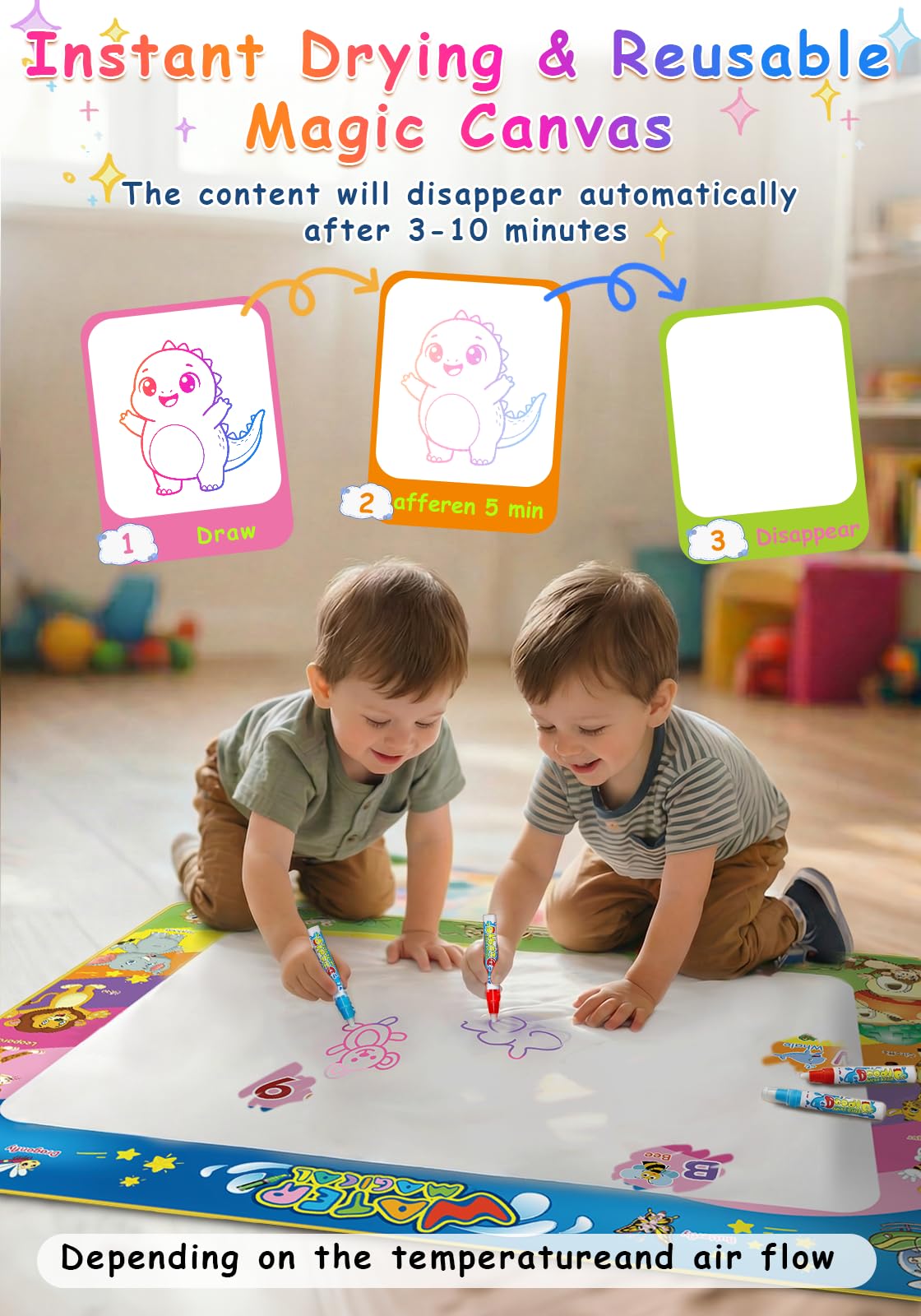 Toddler Toys Water Doodle Mat: 40 X 30 Inch Mess Free Coloring & Drawing Instant Drying Mat - Kids Learning Toys for Girls Age 3-5 Home Educational Activities - Birthday/Christmas Gifts for Girls Boys