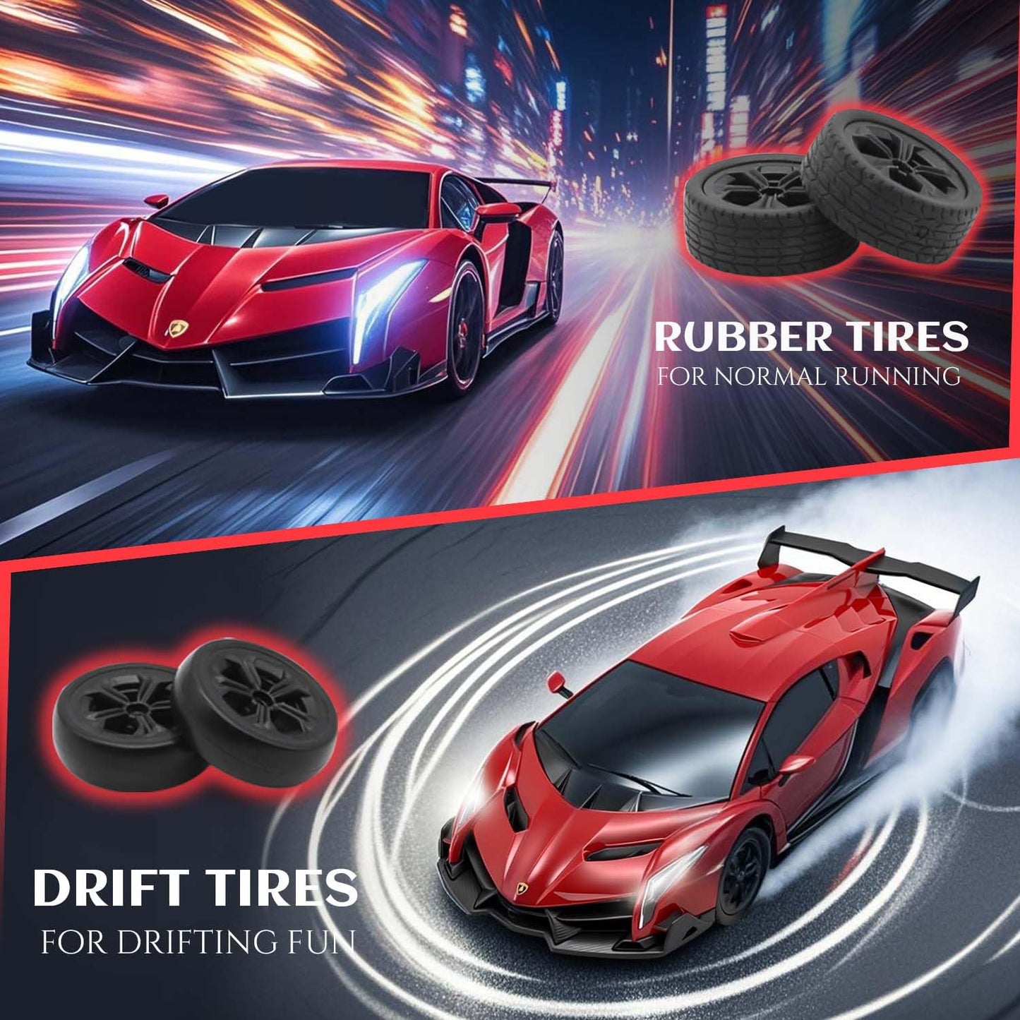 QUN XING Remote Control Car 1:24 Officially Licensed Lambo veneno RC Drift Car with LED Lights 2.4GHz 4WD 15KM/H Fast Speed Control Rechargeable Battery 800mah Birthday for Kids Boys 8-12，red