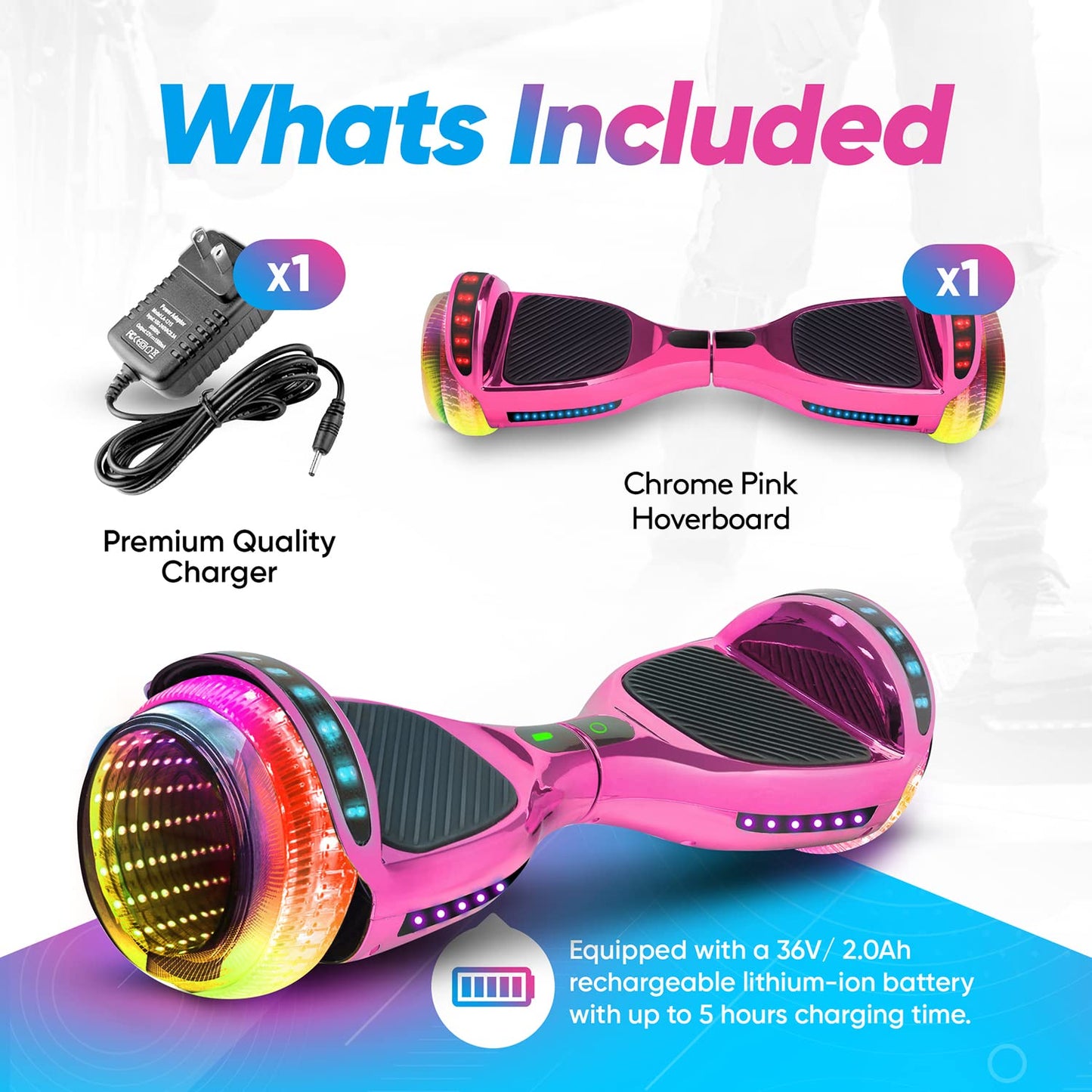 EMAXUSA, 6.5” Hover Board for Kids Ages 6-12, Bluetooth Hover Board with Tunnel Light Style Wheels & Non-slip Footpads, UL2272 Safety Certified (Pink)