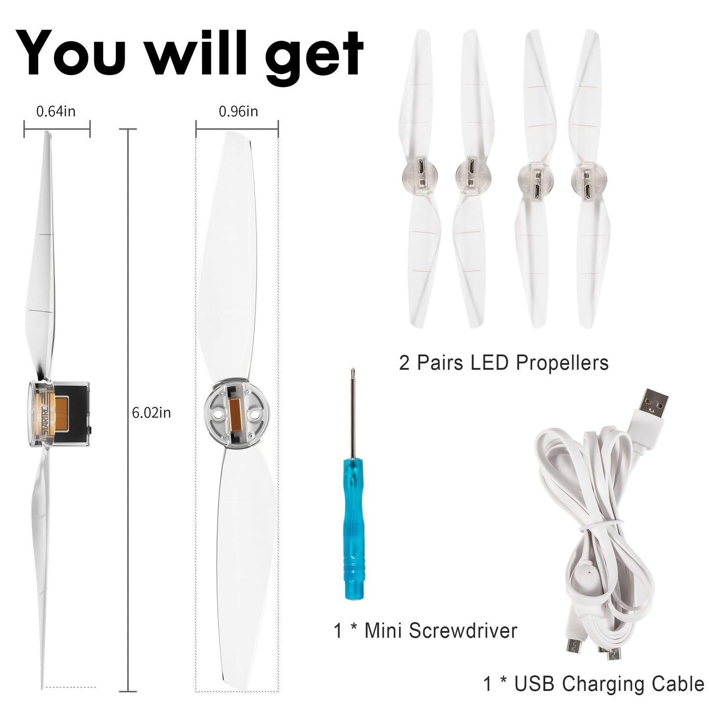 Craznick Mini 4/3 Propellers LED Lights Replacement Prop Blades Low Noise Accessories for DJI Mini 3/4 Fly More Combo Plus Drone (2 Pairs)