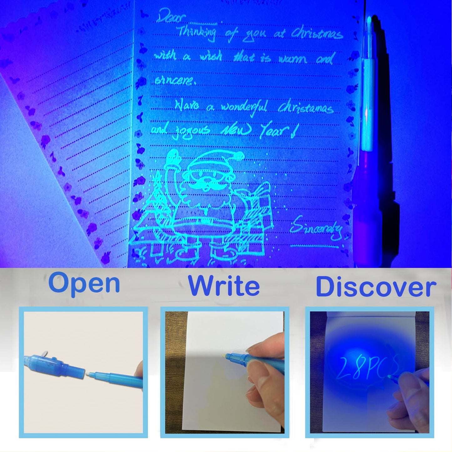 SCStyle Invisible Ink Pen 28Pcs with UV Light Magic Marker for Secret Messages, Writing Information for Birthdays, Easter, Halloween, Christmas Gifts for Students