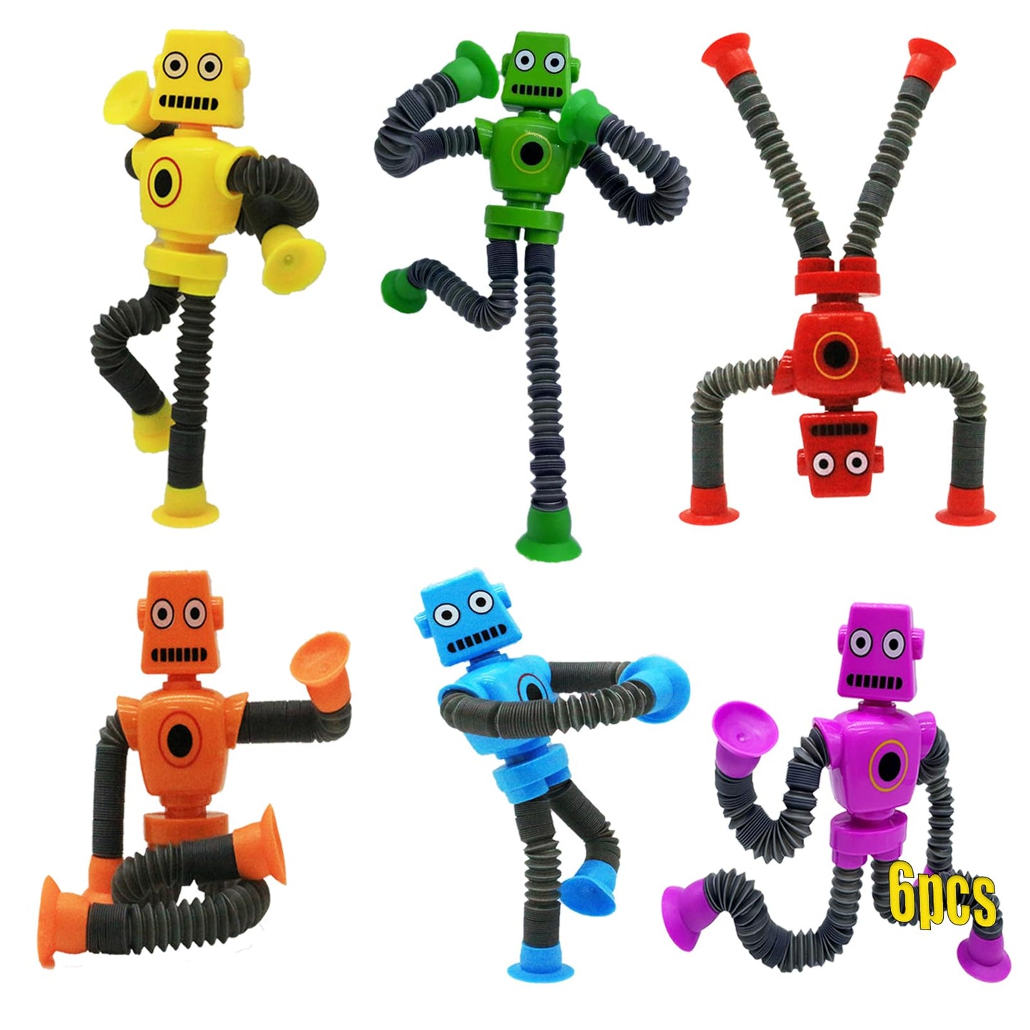 Shape Changing Spaceman Robot Toy, Suction Cup Toys,Telescopic Pop Tubes Fidget Toys,Autism Sensory Toys for Kid Boys 12pcs