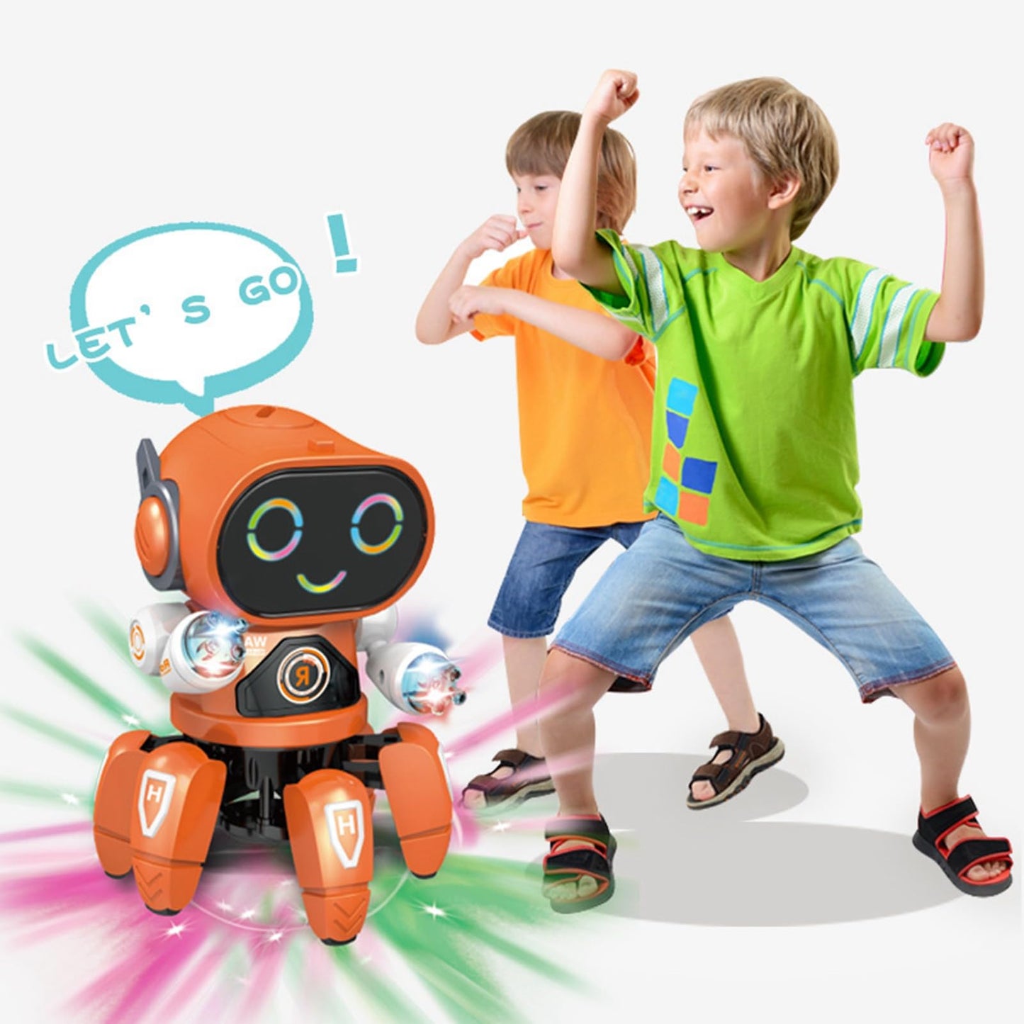 Aoaoy Light Six Claw Robot Toy, Flexible Moving Dance Music Shake Robot Toy with Clear Sound Quality (Orange)